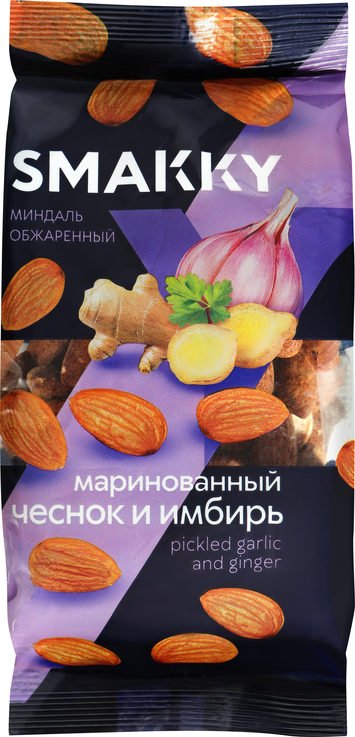 Изображение товара Миндаль SMAKKY жареный с чесноком и имбирем 150г вкусная закуска для перекуса