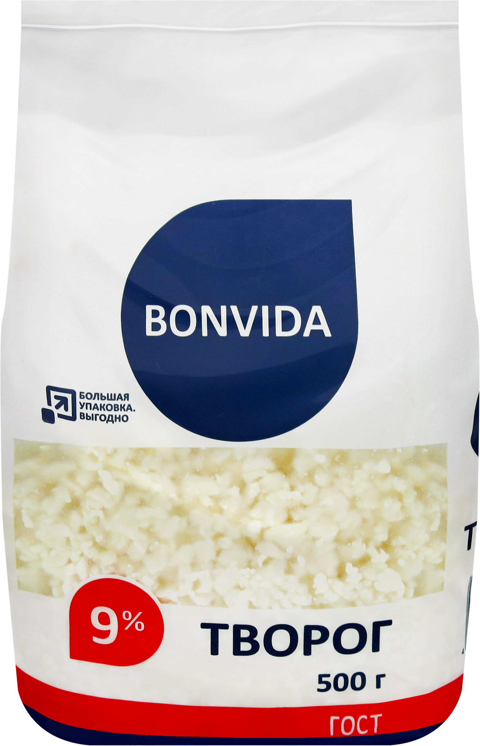 Изображение товара Творог рассыпчатый BONVIDA 9% без змж 500г - качественный кисломолочный продукт
