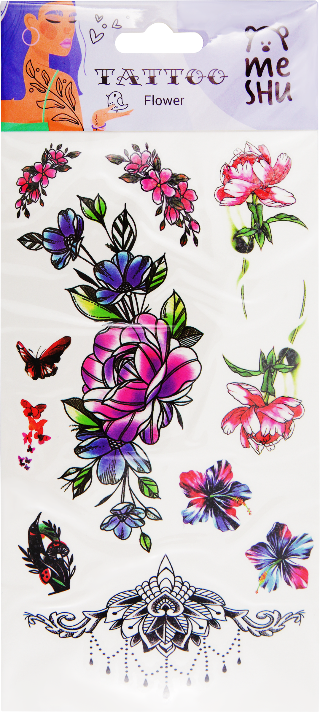 Изображение товара Наклейка-тату MESHU Flower 22х10см для тела оригинальный аксессуар