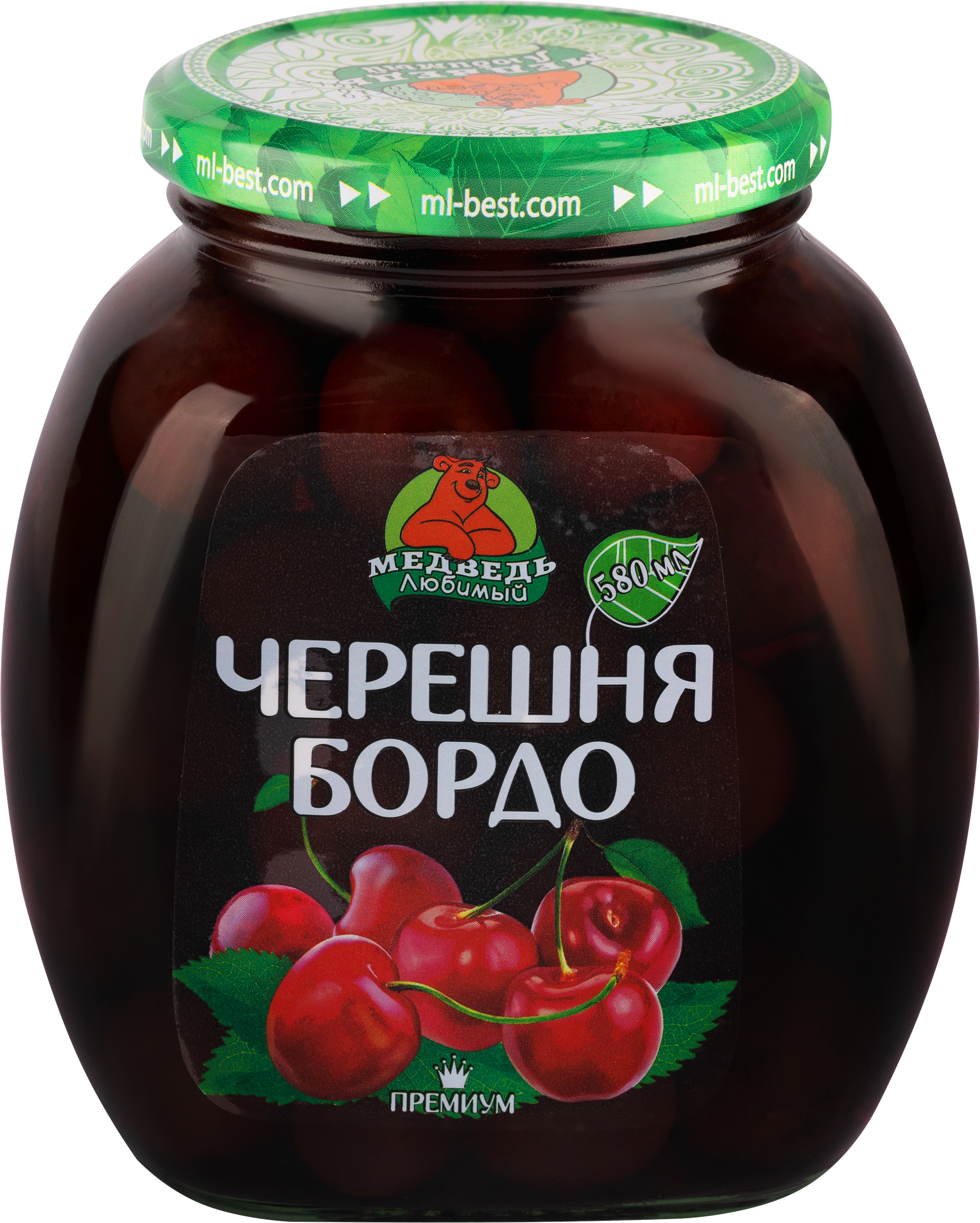 Изображение товара Консервация черешня МЕДВЕДЬ ЛЮБИМЫЙ бордо 300г, сладкая с кислинкой