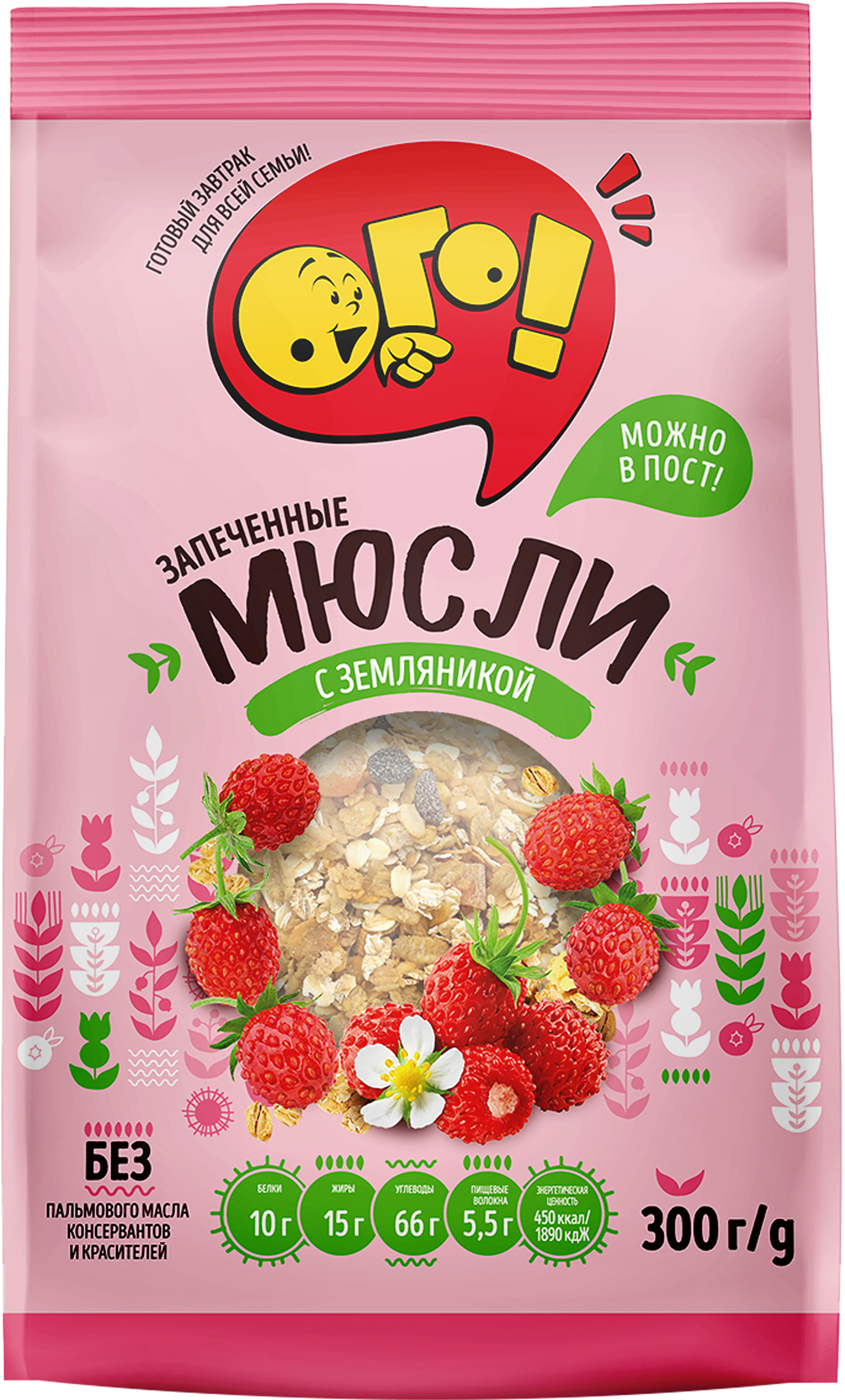 Изображение товара Мюсли запеченные ОГО! с земляникой, 300г