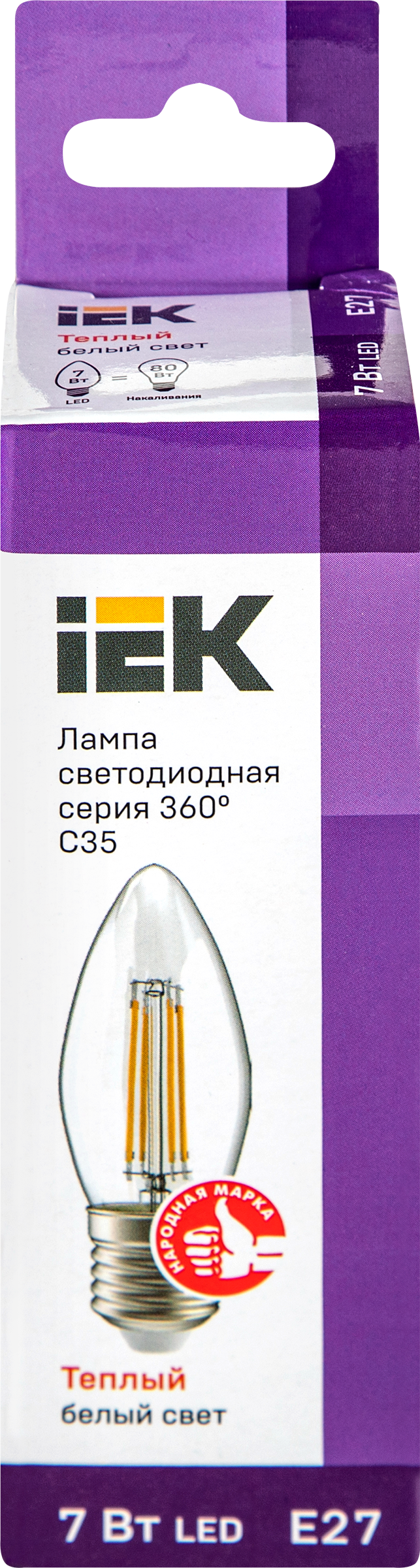 Изображение товара LED лампа IEK свеча 7Вт Е27 теплый свет 3000К длительный срок службы