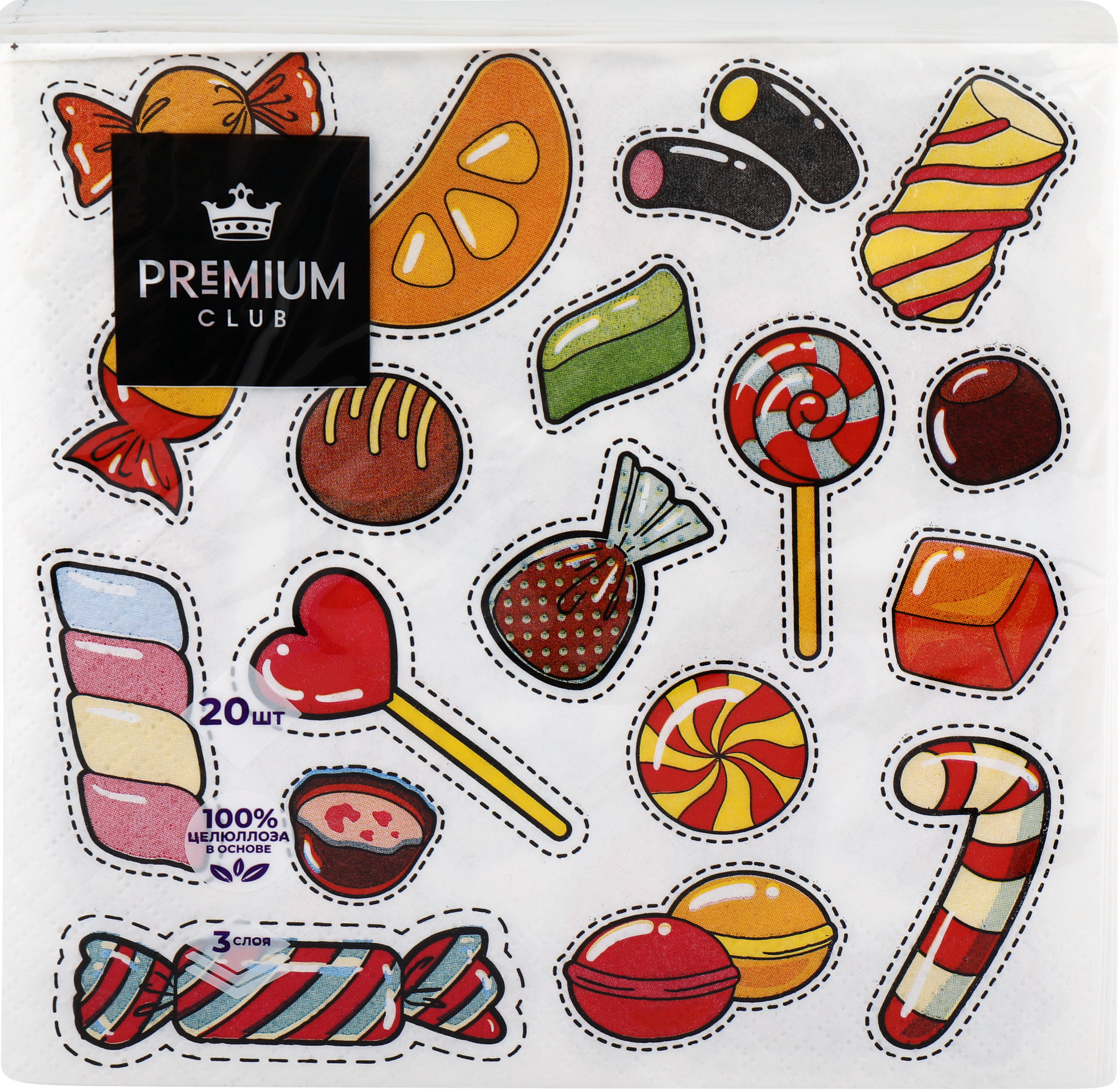 Изображение товара Бумажные салфетки PREMIUM CLUB Фантазия 3-слоя 20 шт 33х33 см