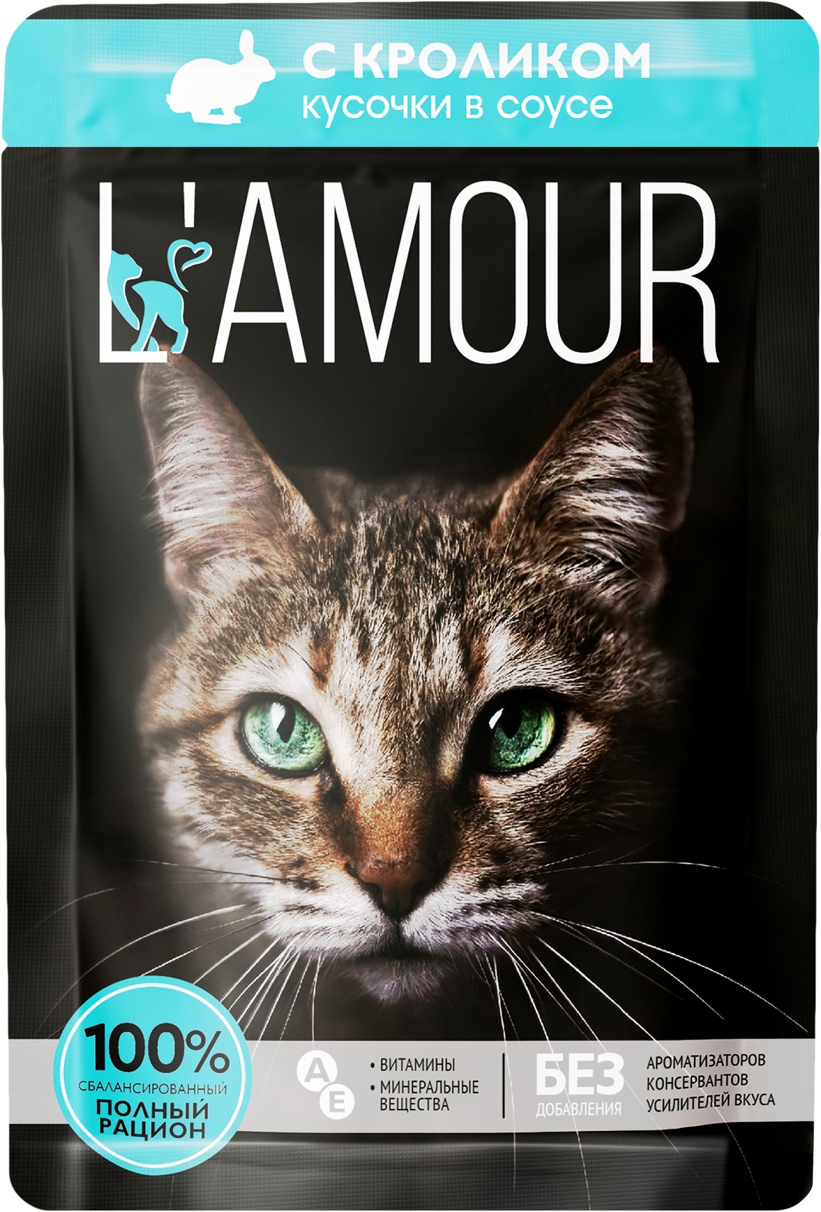 Изображение товара Корм консервированный для кошек L’AMOUR с кроликом в соусе, 75г