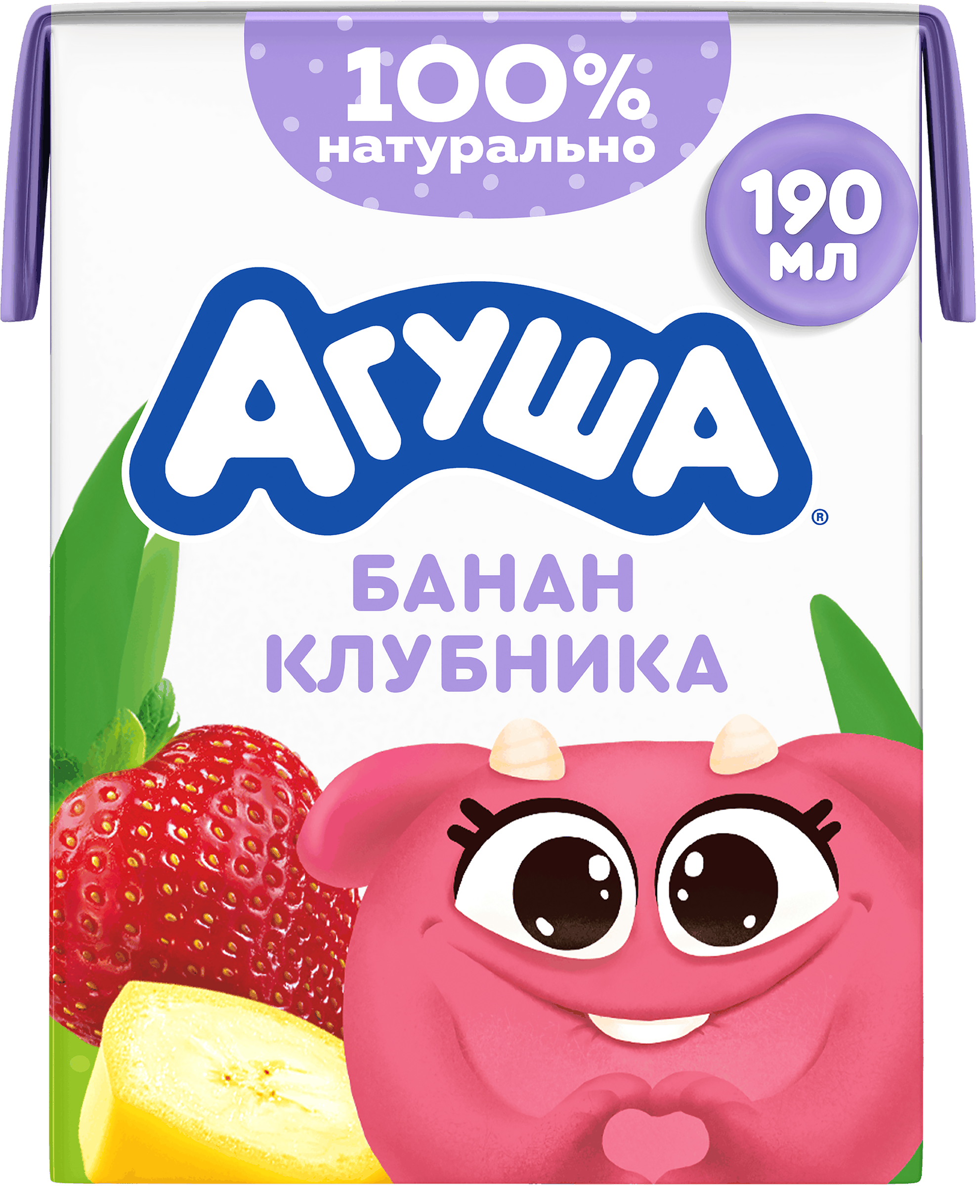 Изображение товара Молочный коктейль детский АГУША Банан, клубника 2%, без змж, 190мл