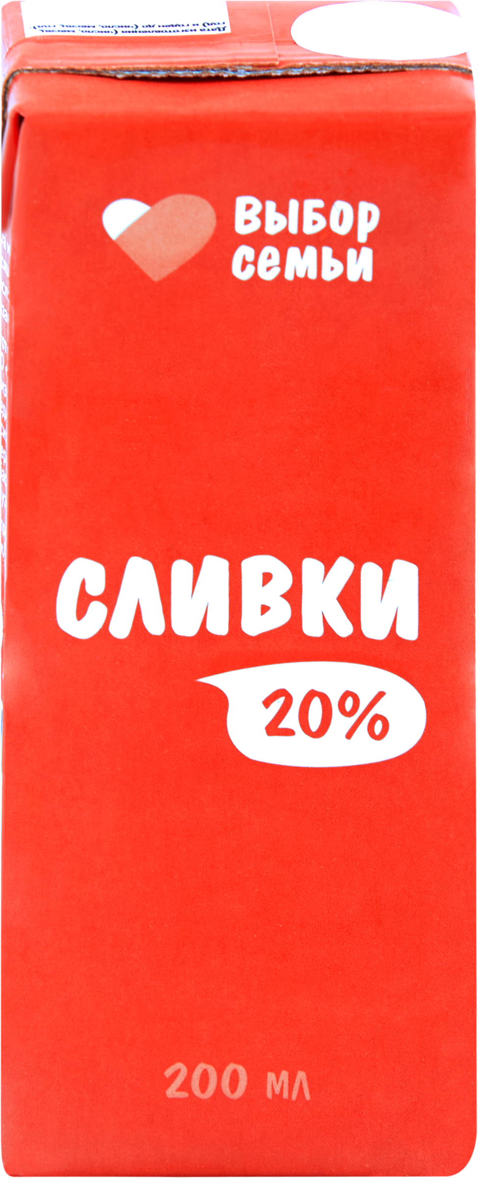 Изображение товара Сливки ультрапастеризованные ВЫБОР СЕМЬИ 20% без змж 200мл