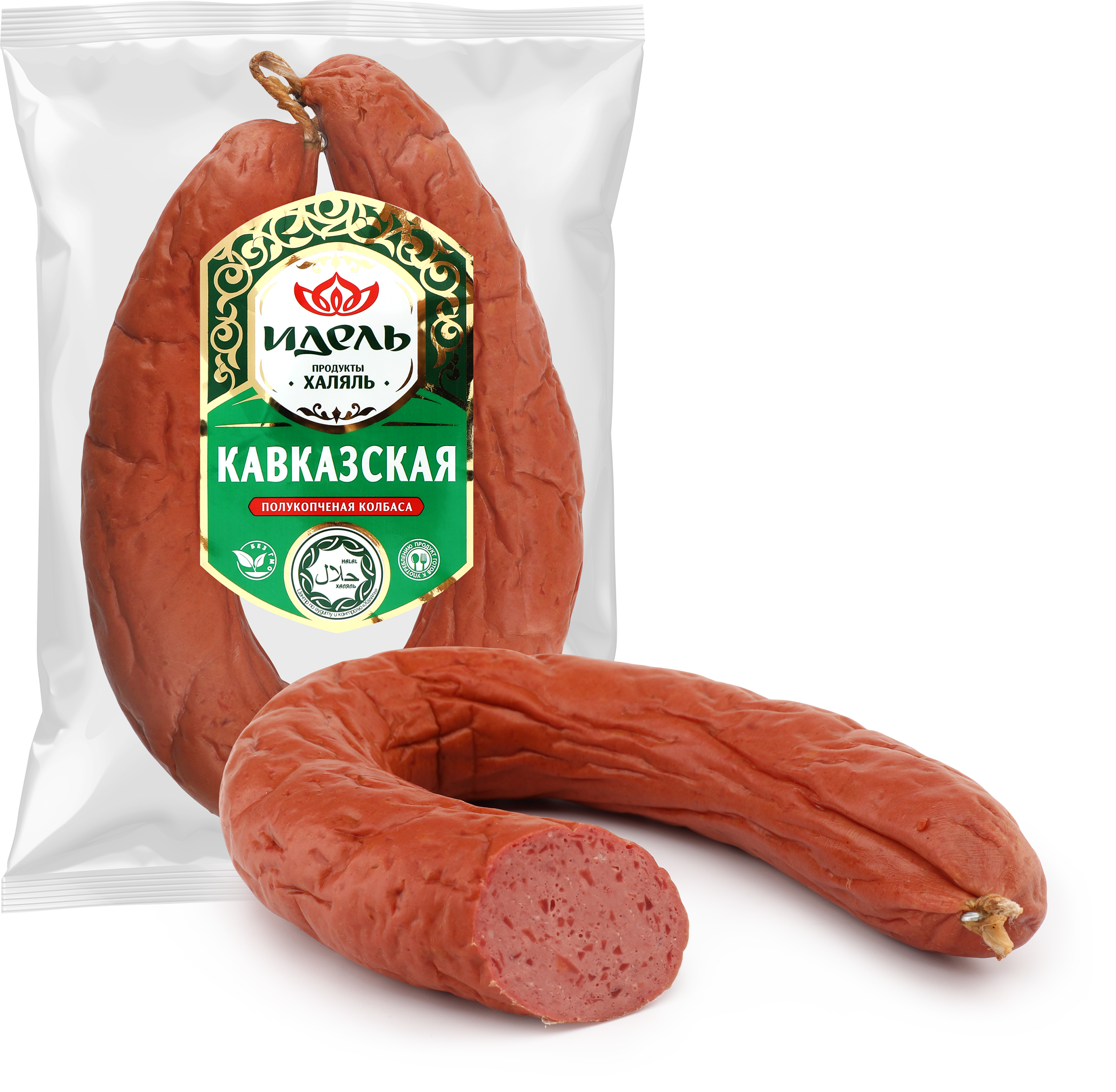 Изображение товара Колбаса полукопченая ИДЕЛЬ Кавказская 2-й сорт, Халяль, весовая