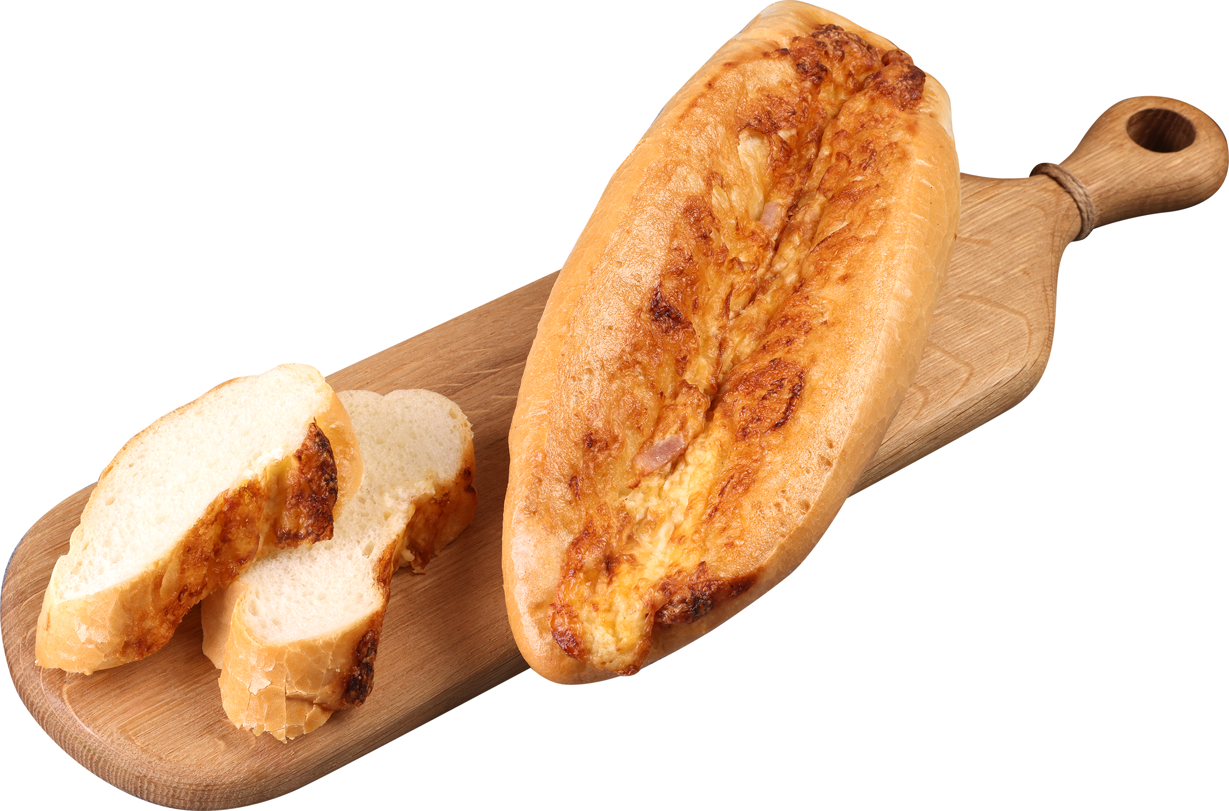 Изображение товара Багет с ветчиной и сыром 250г вкусное хлебобулочное изделие