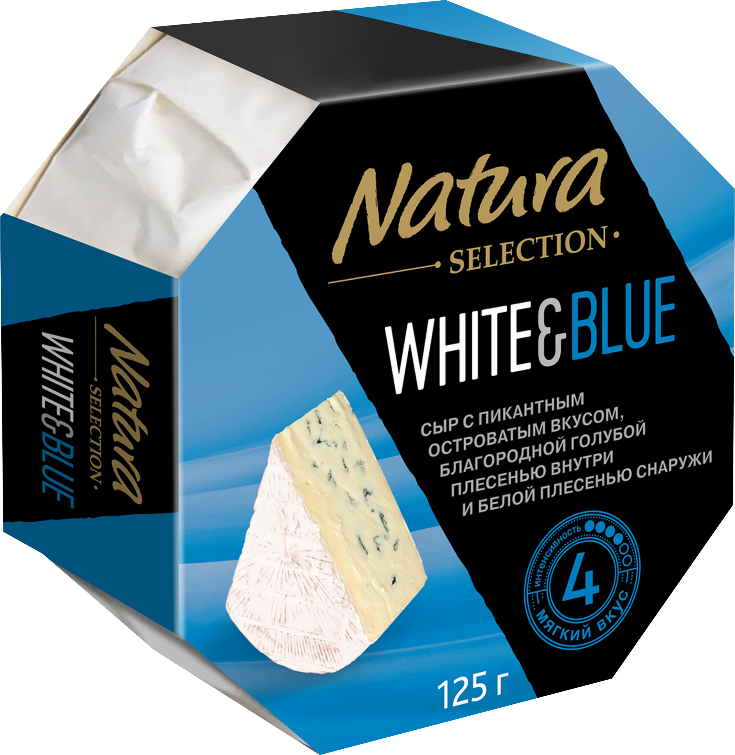 Изображение товара Сыр NATURA Selection White blu с голубой плесенью 60%, без змж, 125г