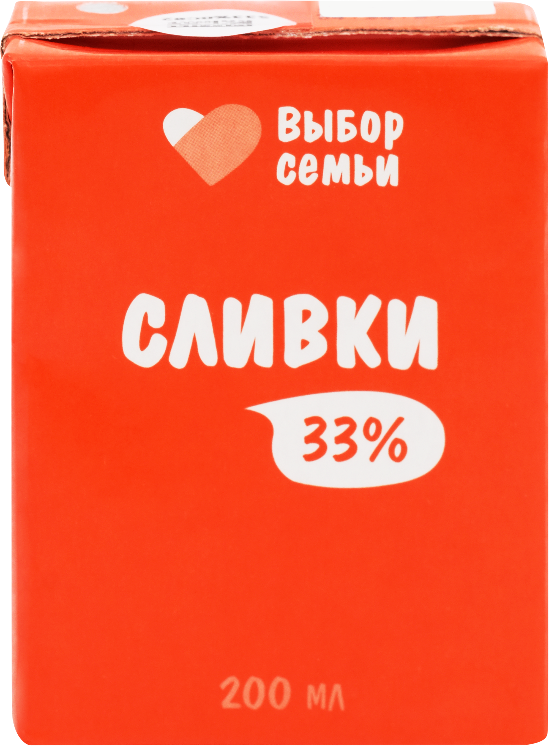 Изображение товара Сливки ультрапастеризованные ВЫБОР СЕМЬИ 33% без змж 200мл Россия