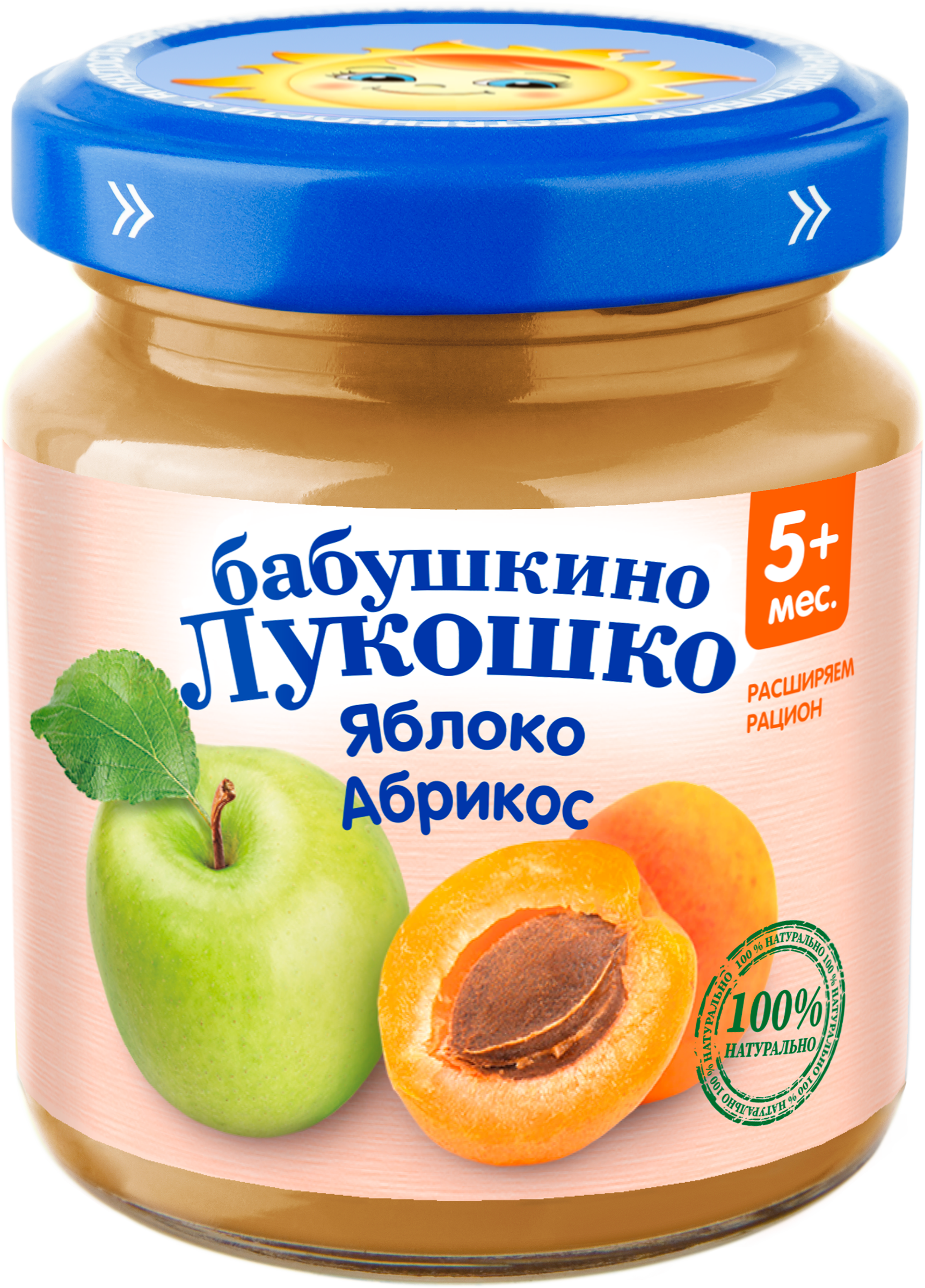 Изображение товара Пюре фруктовое БАБУШКИНО ЛУКОШКО Яблоко-абрикос 100г для детей с 5 месяцев