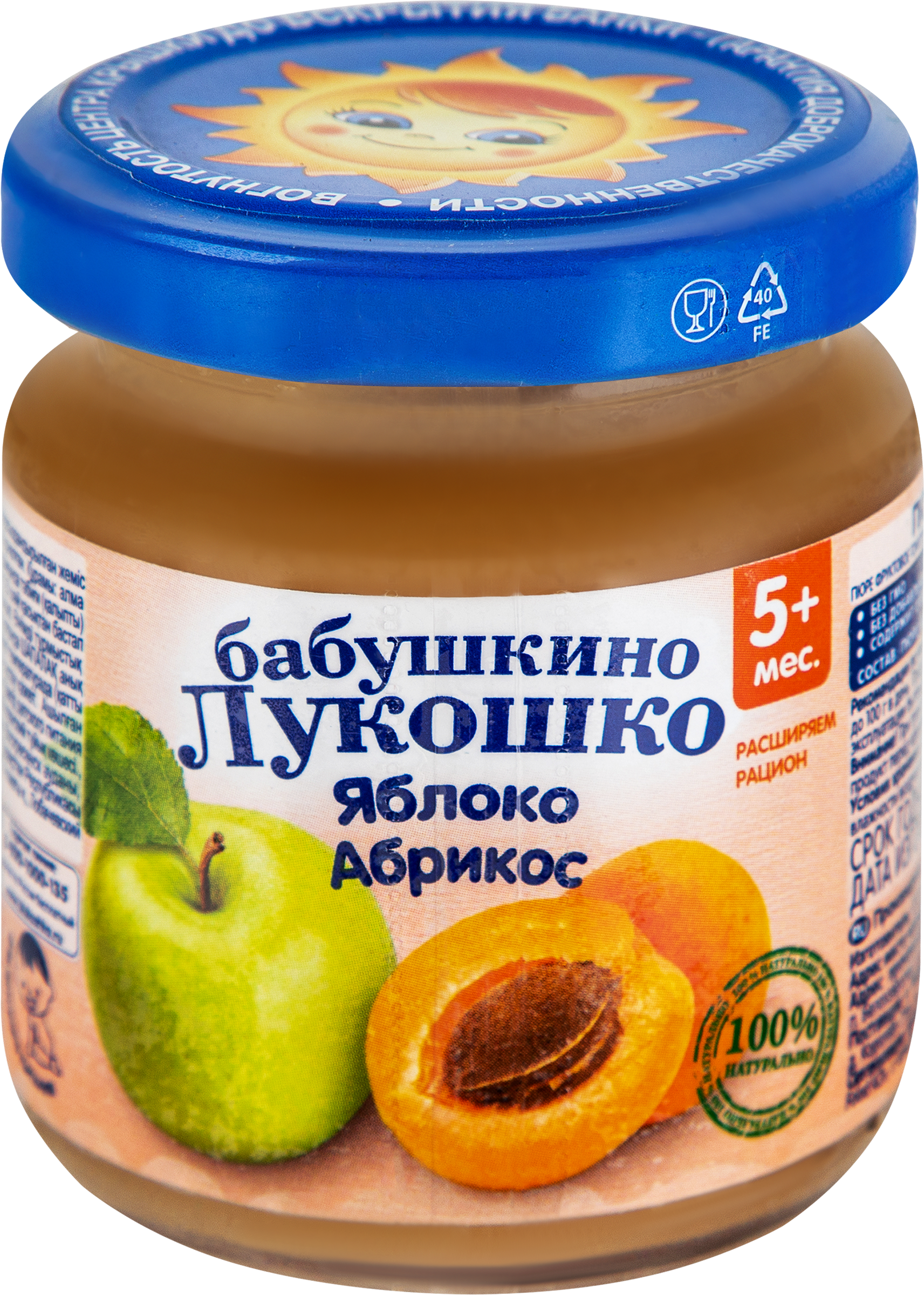 Изображение товара Пюре фруктовое БАБУШКИНО ЛУКОШКО Яблоко-абрикос, с 5 месяцев, 100г