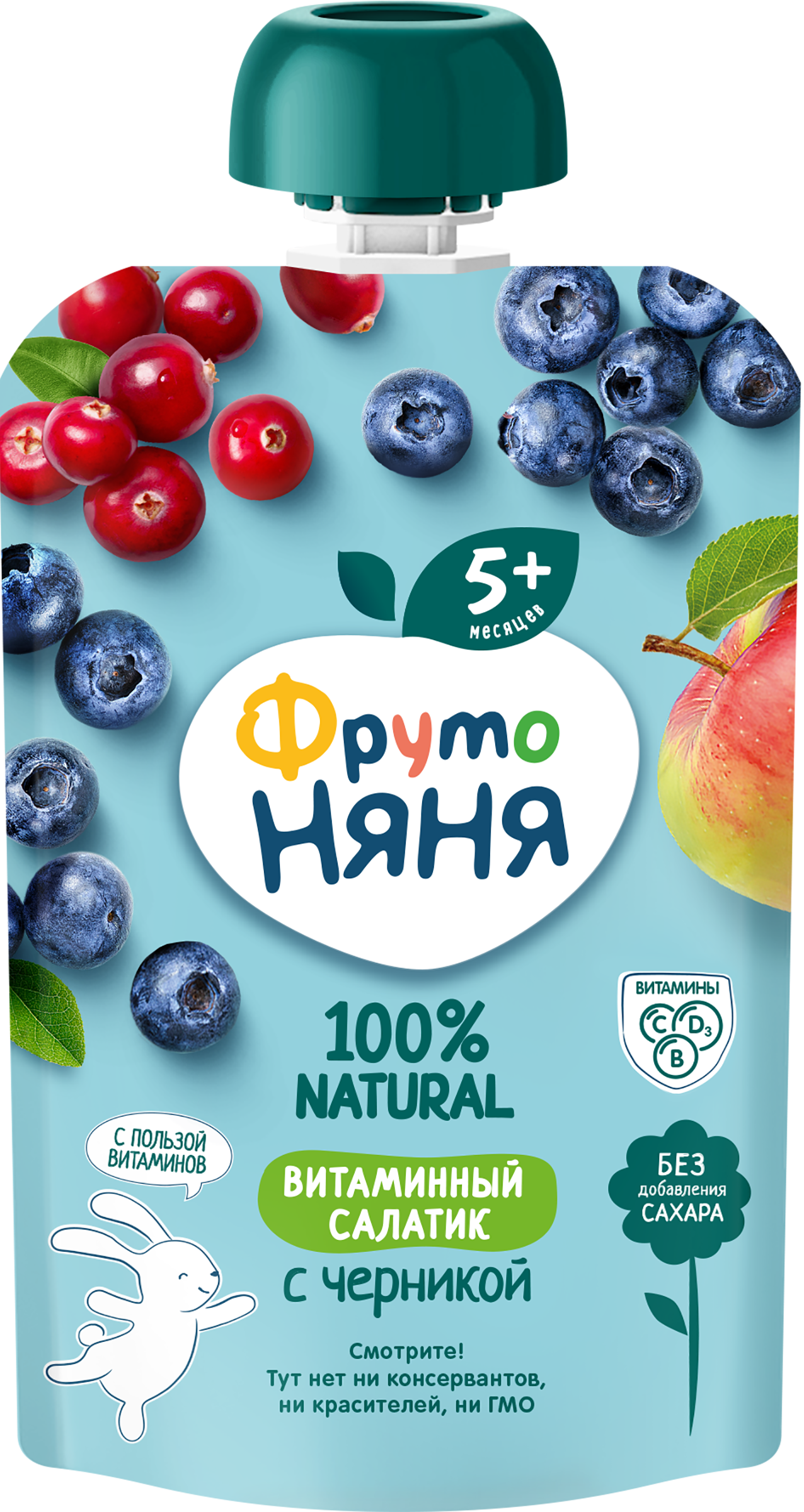 Изображение товара Пюре фруктово-ягодное ФРУТОНЯНЯ Витаминный салатик с черникой, с 5 месяцев, 90г
