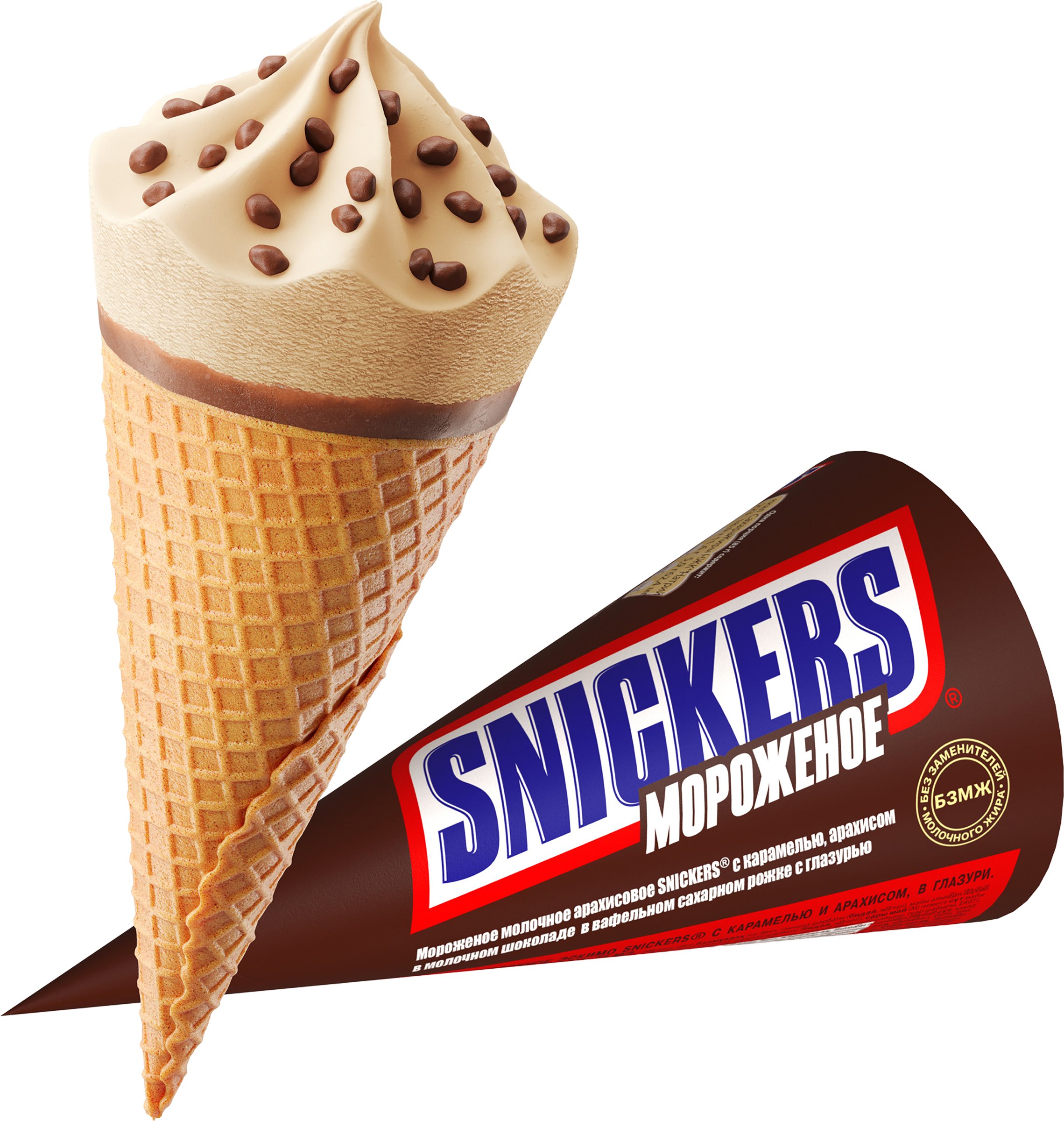 Изображение товара Мороженое SNICKERS Молочное арахисовое с карамелью и шоколадом 69г