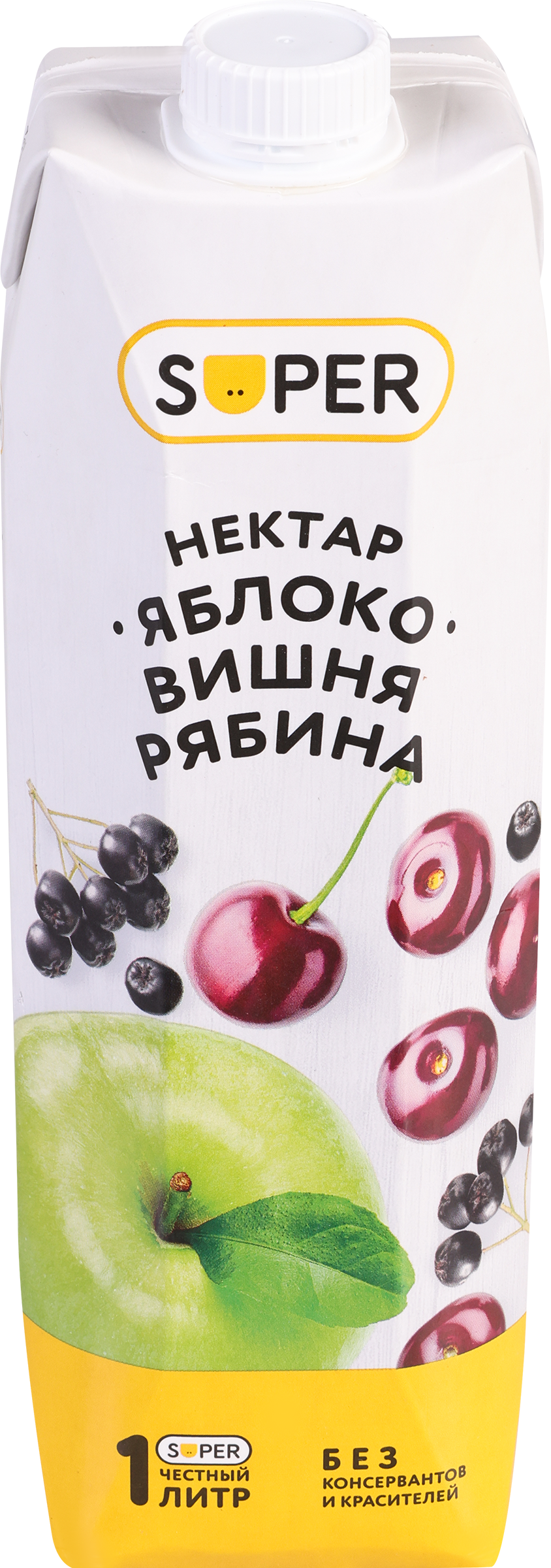 Изображение товара Нектар SUPER Яблоко, вишня, рябина 1л натуральный напиток без консервантов