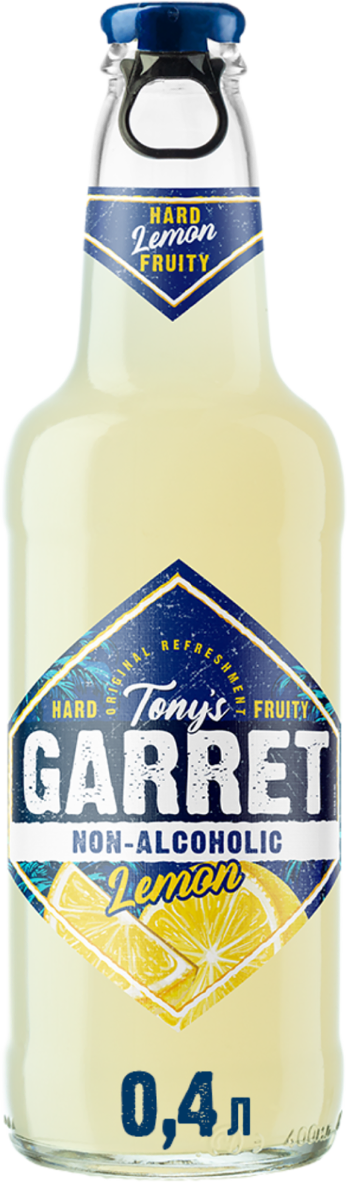 Изображение товара Напиток пивной безалкогольный TONY'S GARRET Hard Lemon Non alcoholic пастеризованный 0,5%, 0.4л