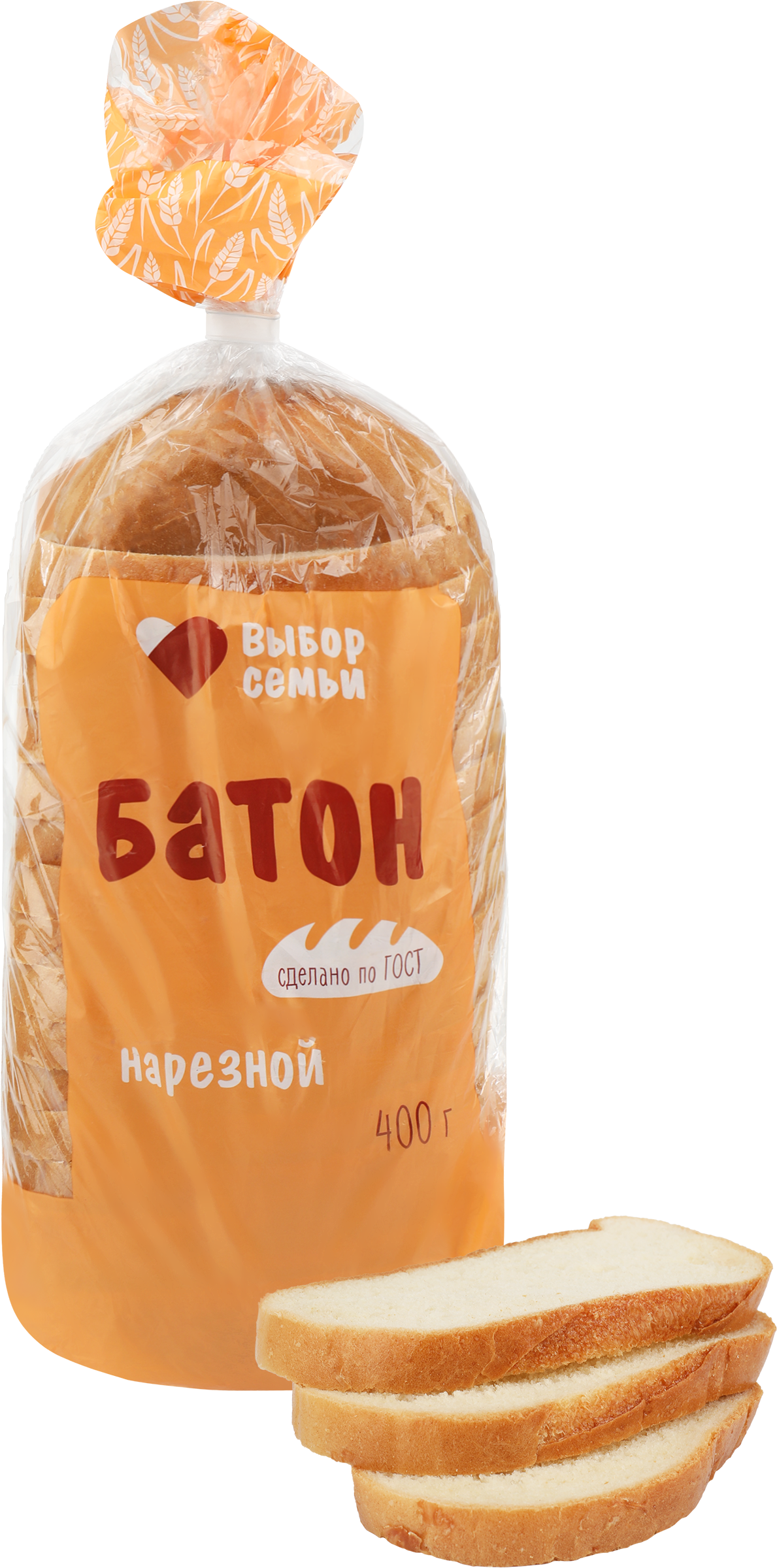 Изображение товара Батон ВЫБОР СЕМЬИ Нарезной, высший сорт, 400г