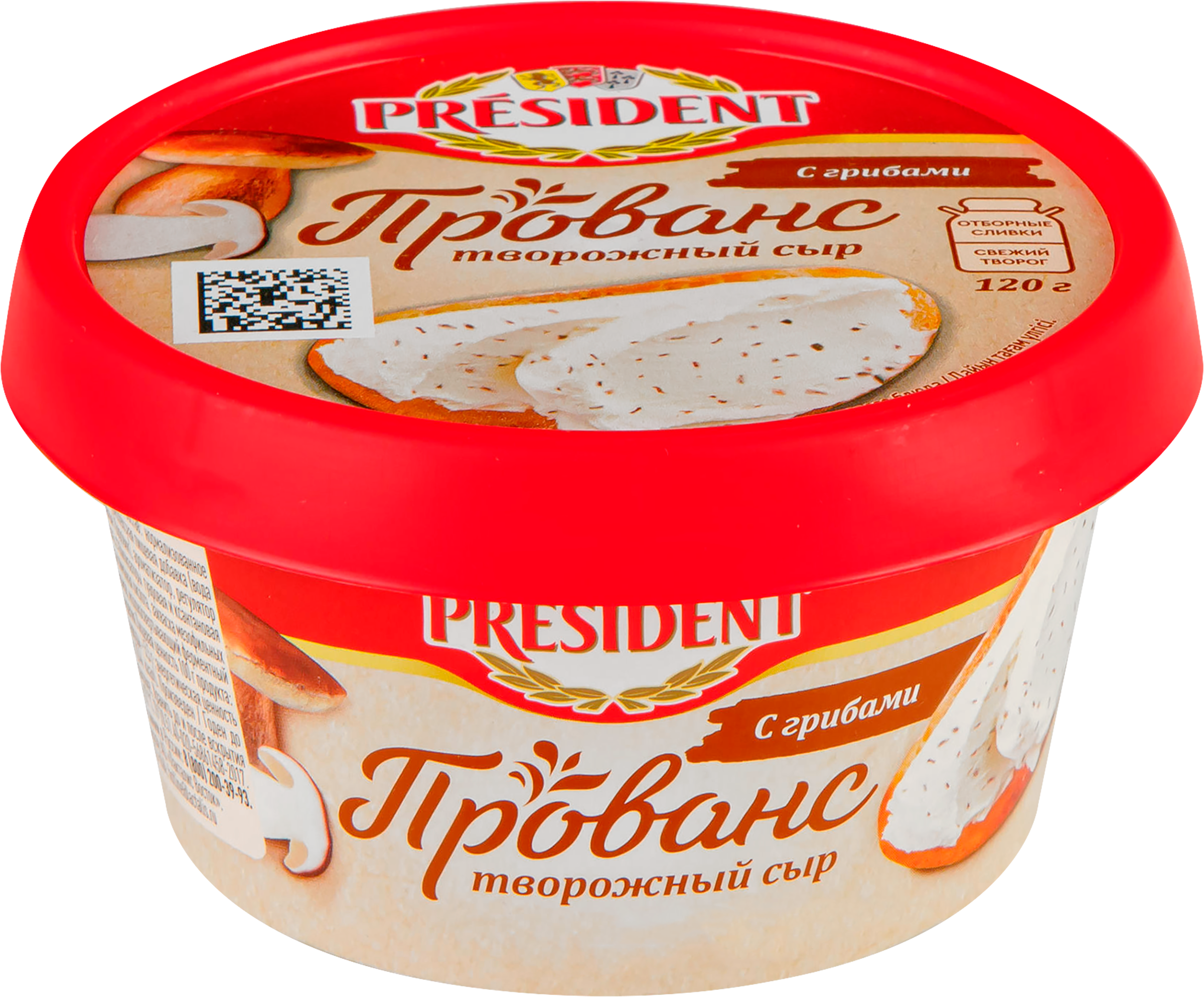 Изображение товара Сыр творожный PRESIDENT Прованс с грибами 60%, без змж, 120г