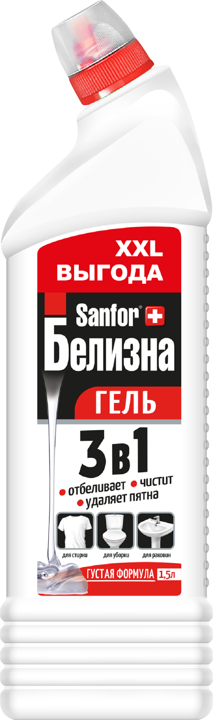 Изображение товара Чистящее средство SANFOR Белизна гель, 1,5л для уборки и стирки