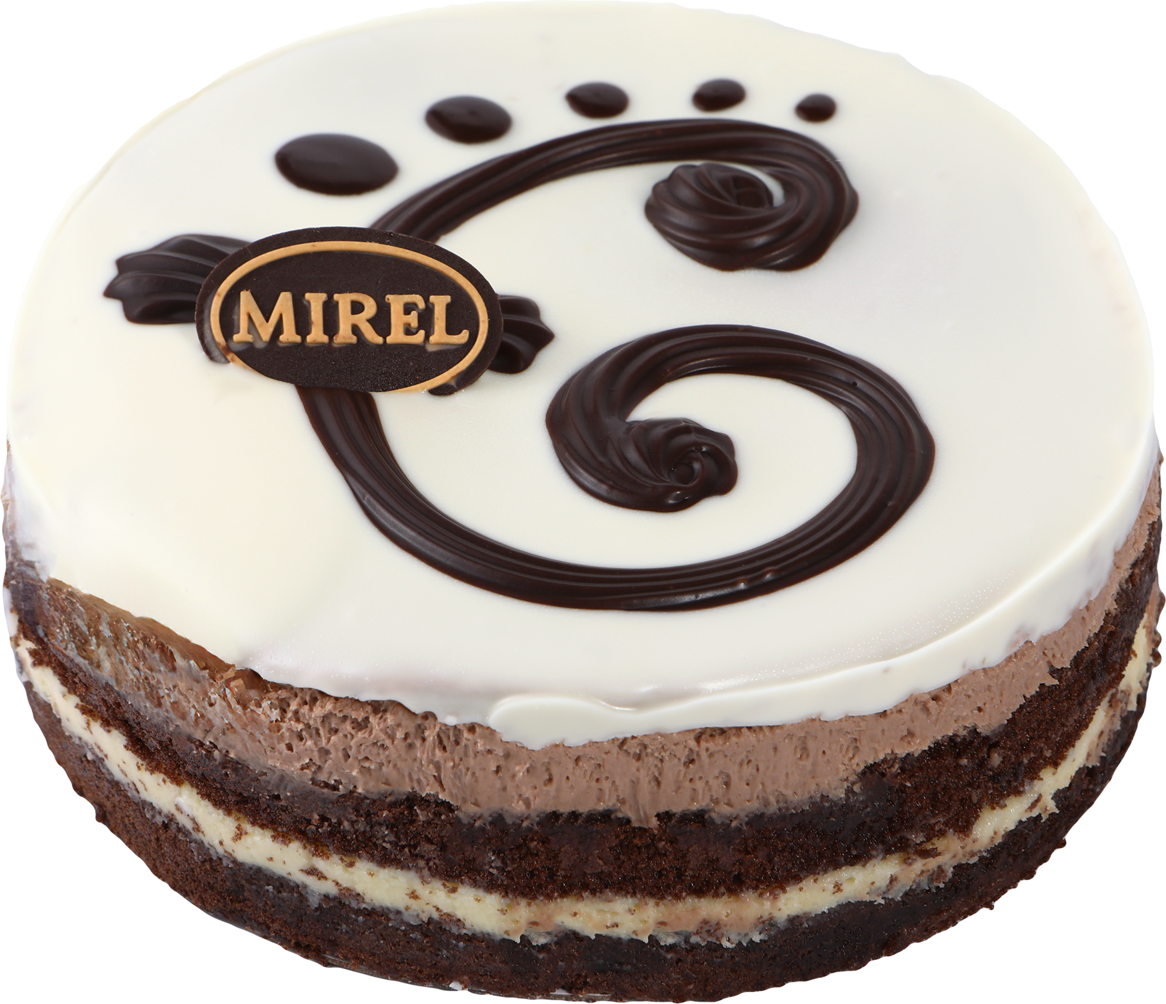 Изображение товара Торт МIREL Три шоколада 750 г - белый и темный шоколад, бисквит с покрытием