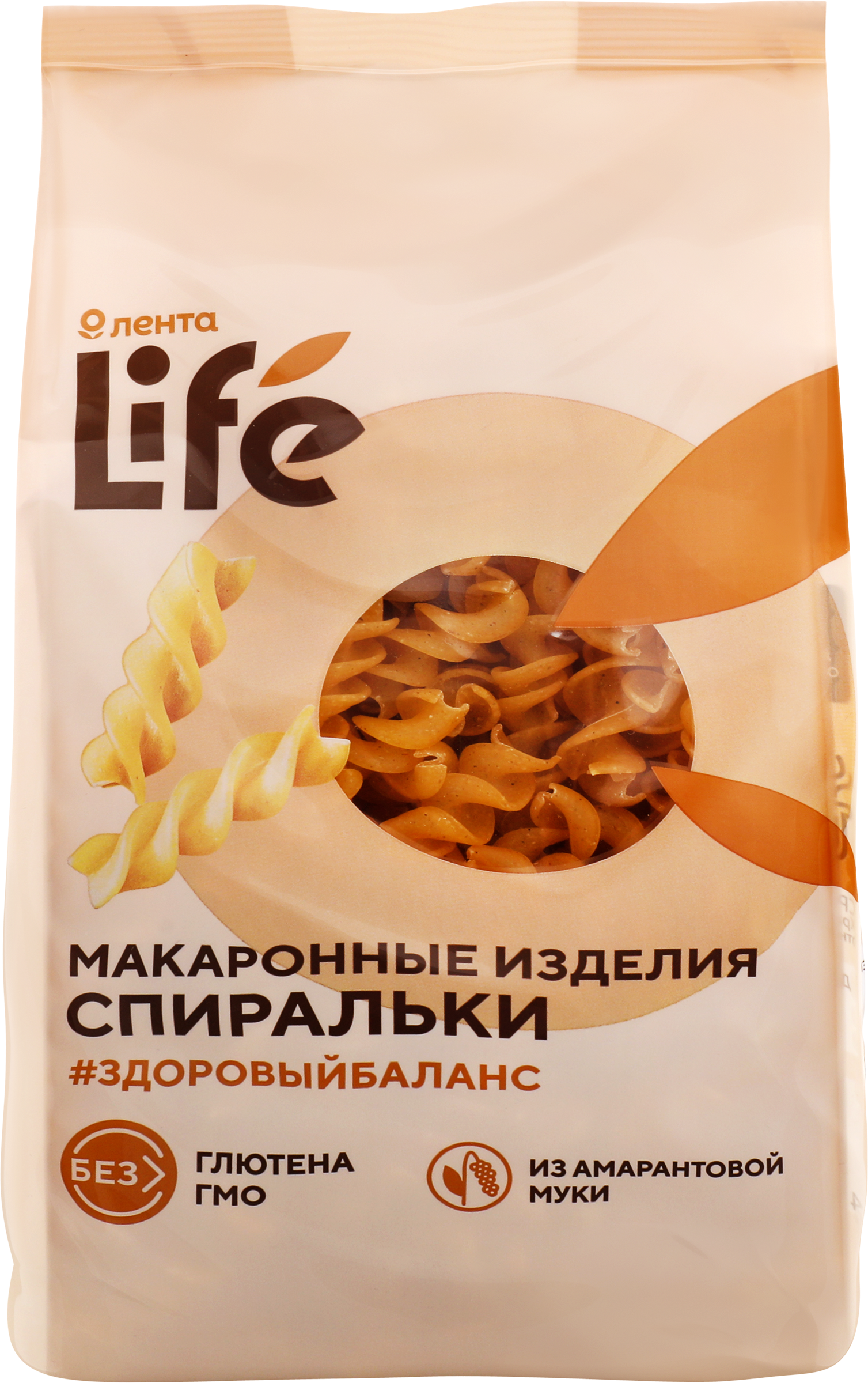 Изображение товара Макароны безглютеновые ЛЕНТА LIFE Спиральки, из кукурузной муки с добавлением амарантовой, 250г
