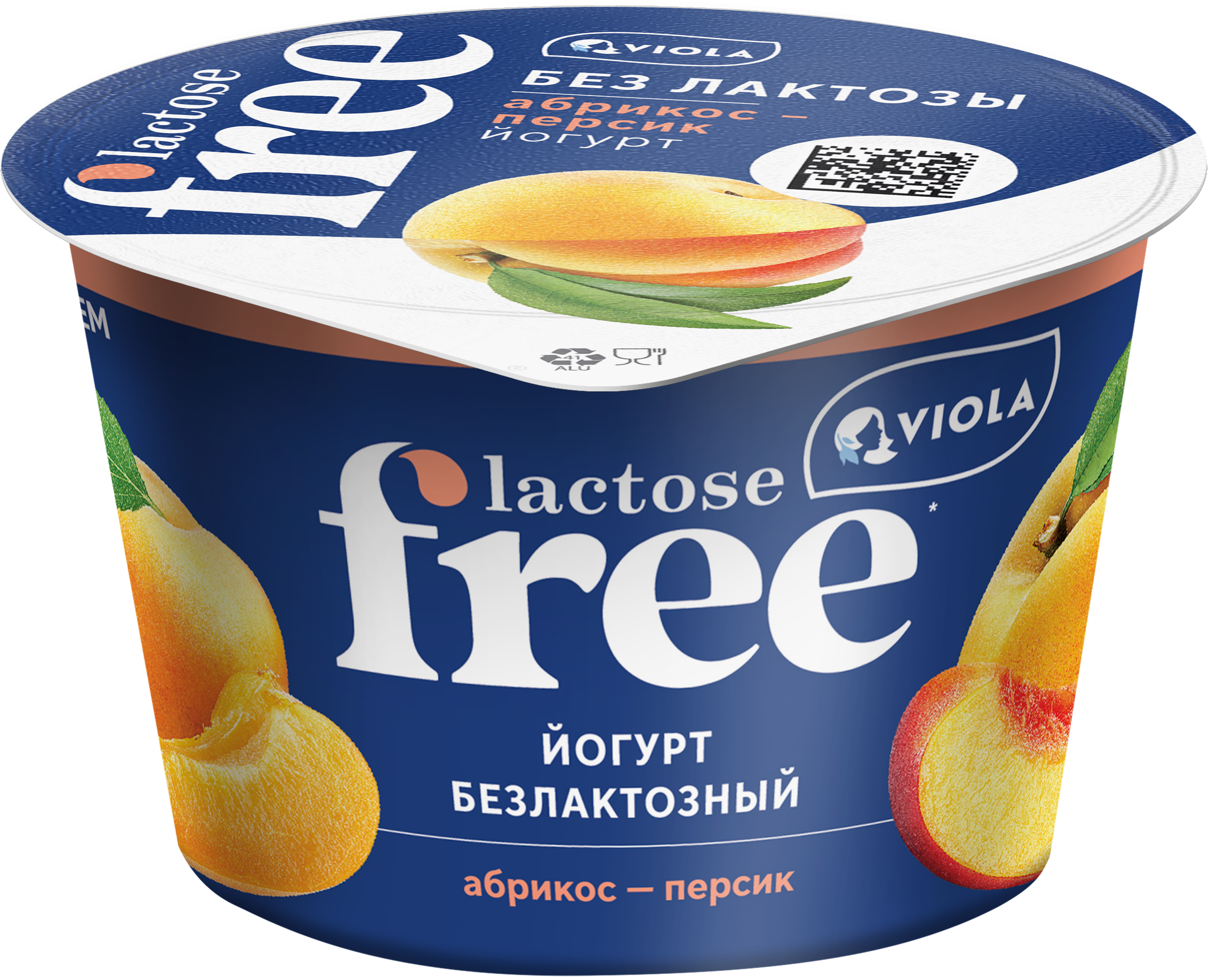 Изображение товара Йогурт VIOLA Free Абрикос, персик безлактозный 2,7%, без змж, 180г