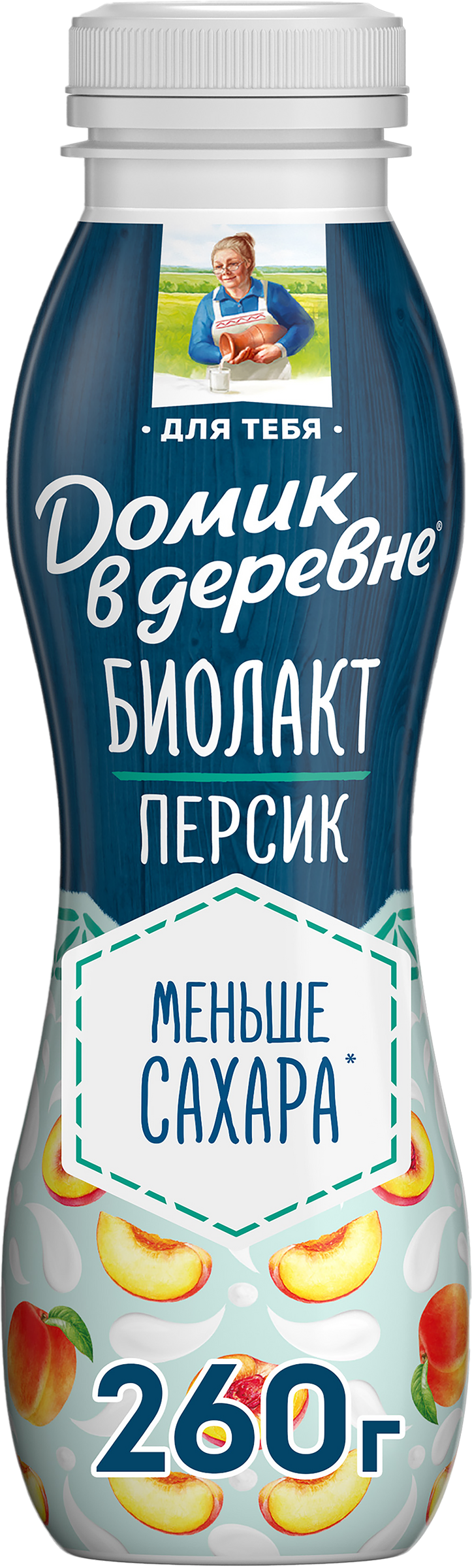 Изображение товара Продукт кисломолочный ДОМИК В ДЕРЕВНЕ Биолакт Персик 2,1%, без змж, 260г