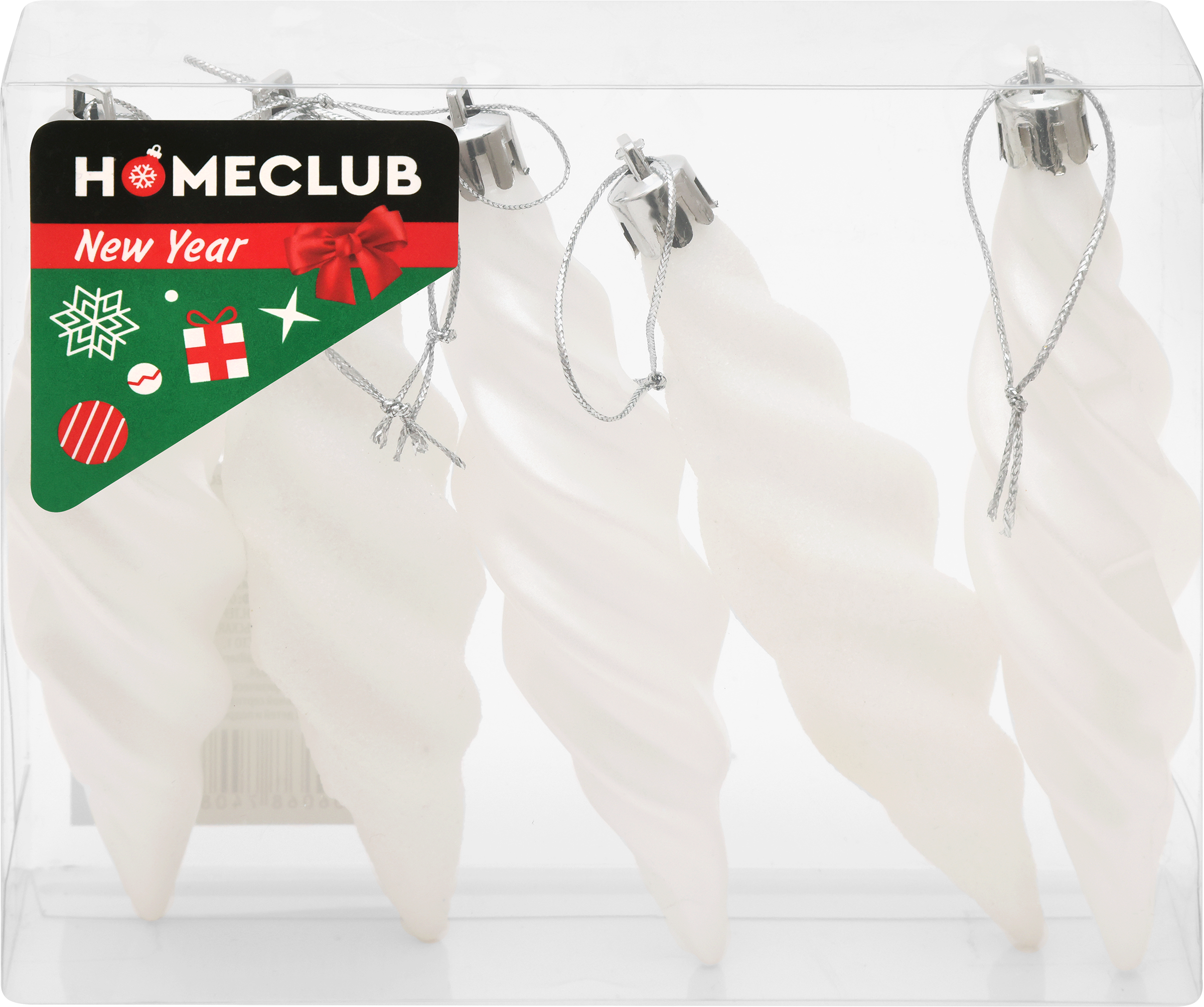 Изображение товара Набор елочных украшений HOMECLUB Сосульки 11см, 5 штук, жемчужно-серебряный