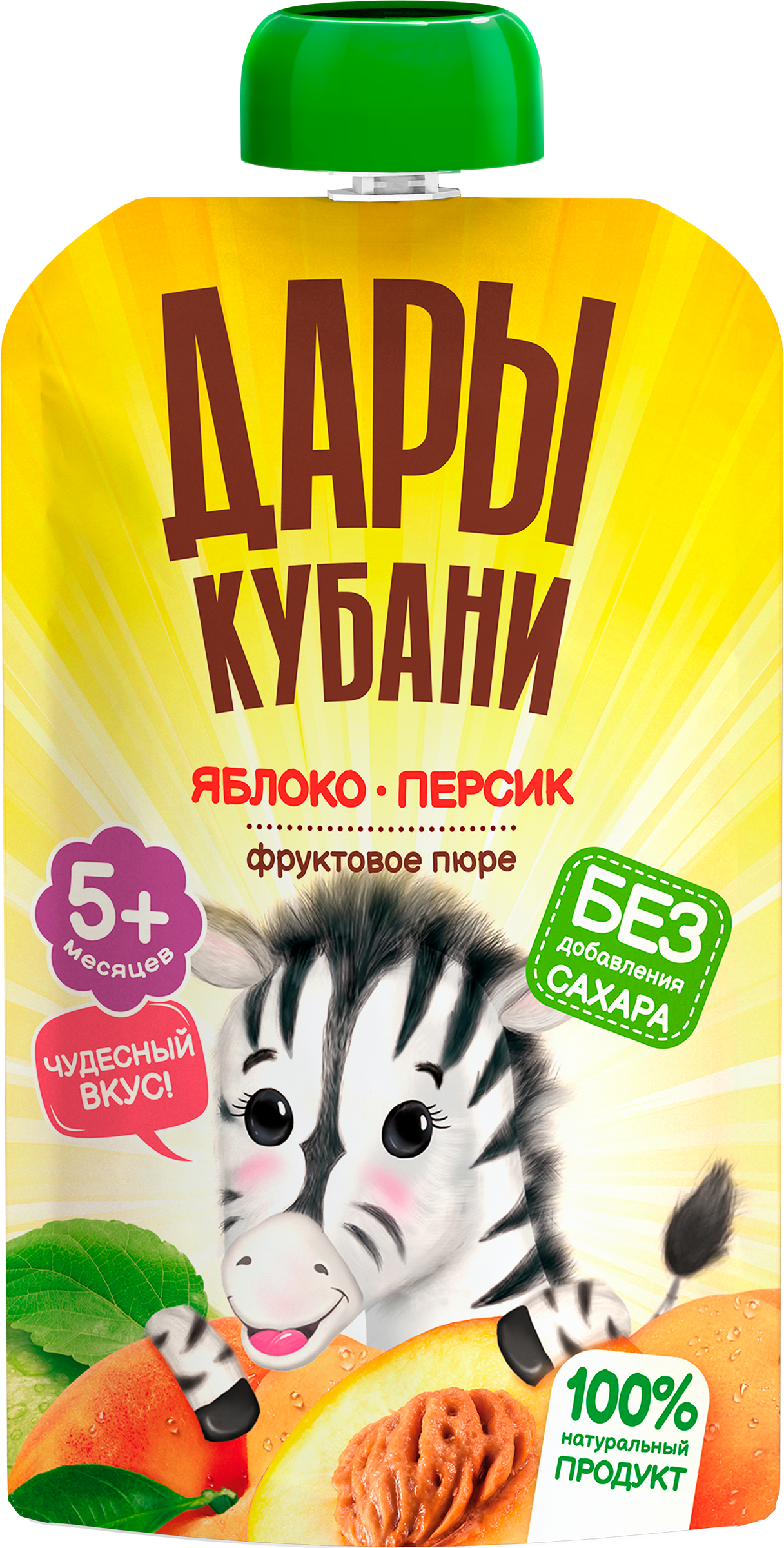 Изображение товара Пюре фруктовое ДАРЫ КУБАНИ Яблоко и персик, с 5 месяцев, 90г