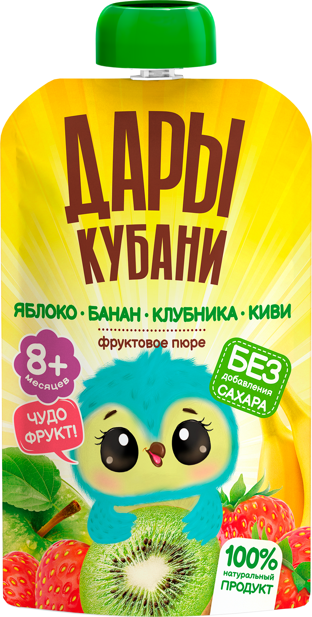 Изображение товара Пюре фруктово-ягодное для детей Яблоко банан клубника киви 90г ДАРЫ КУБАНИ