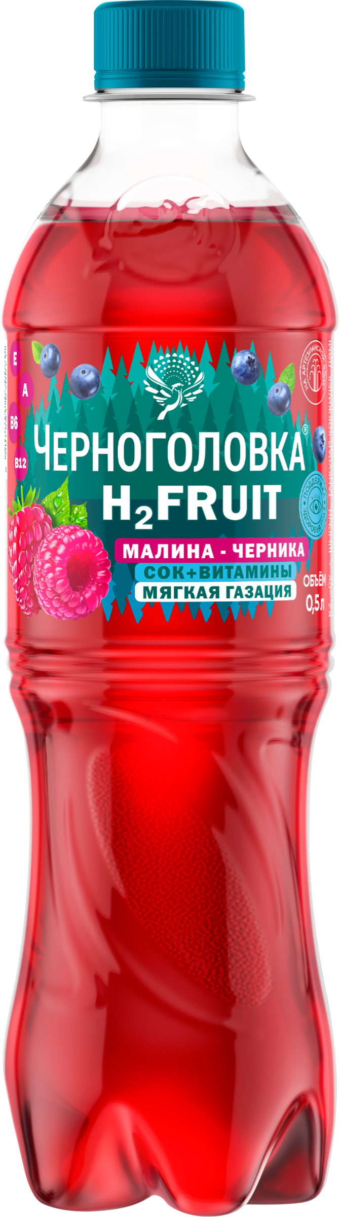 Изображение товара Вода ЧЕРНОГОЛОВКА Малина, черника среднегазированная, 0.5л