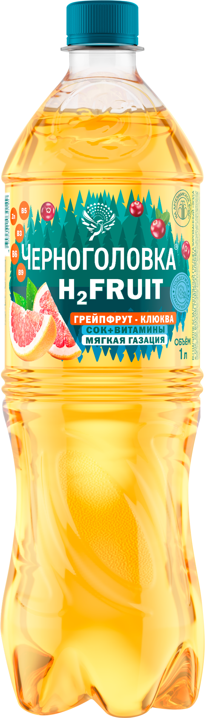 Изображение товара Вода вкусовая ЧЕРНОГОЛОВКА Грейпфрут, клюква среднегазированная, 1л