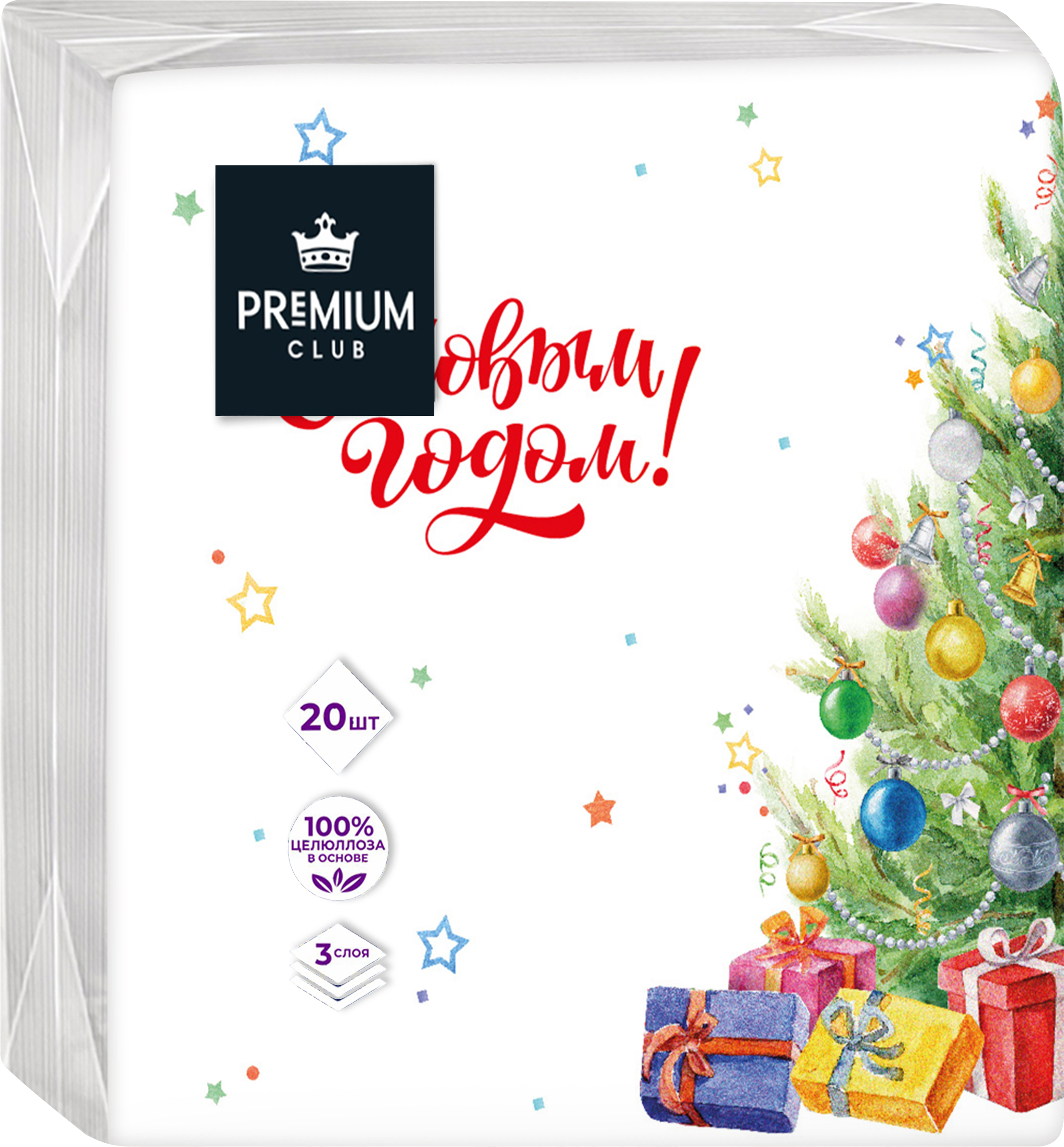 Изображение товара Бумажные салфетки PREMIUM CLUB Елочки 3-слоя 33х33см, 20шт для сервировки и гигиены