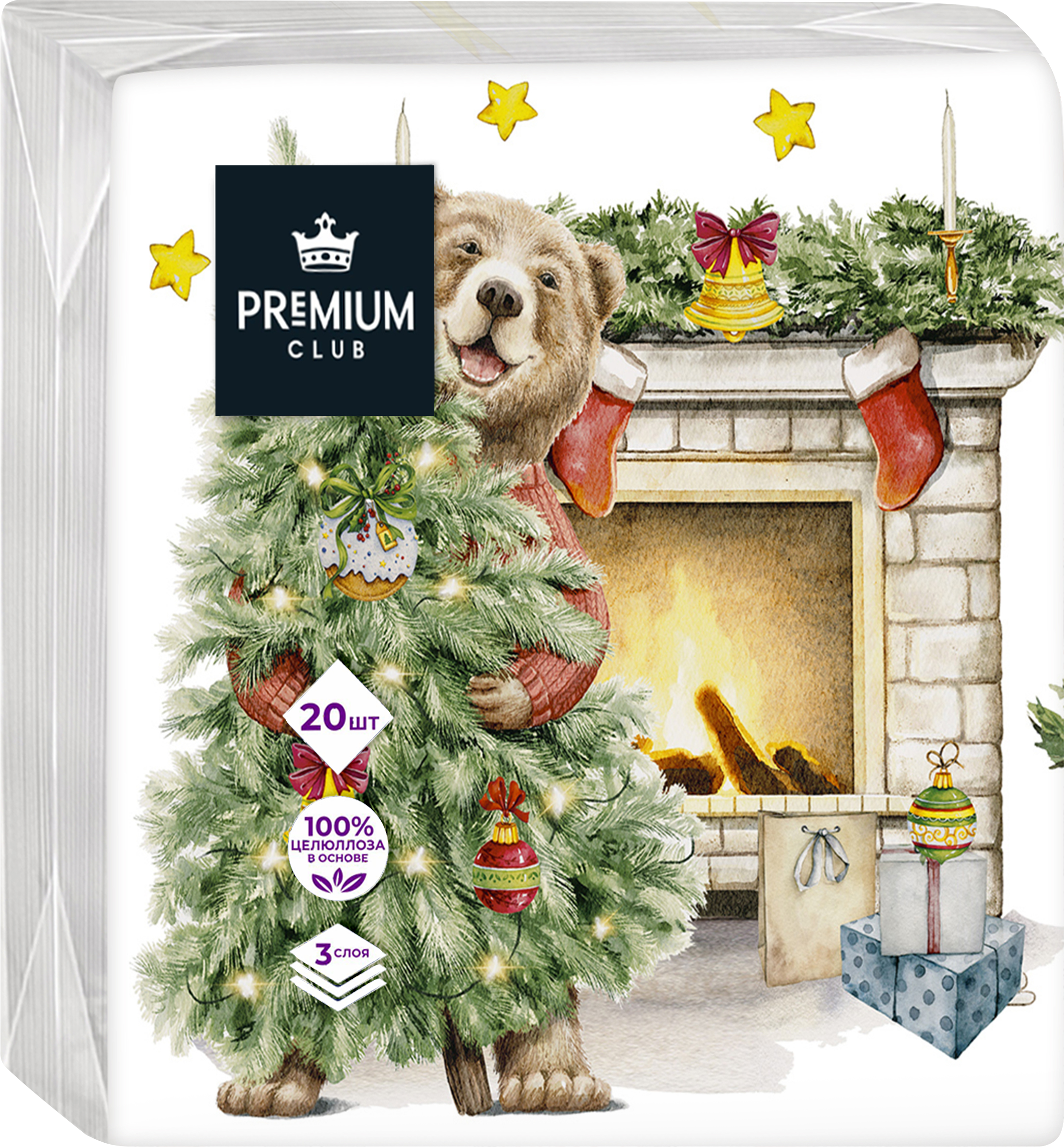 Изображение товара Салфетки бумажные PREMIUM CLUB У камина 3-слоя, 33х33см, 20шт