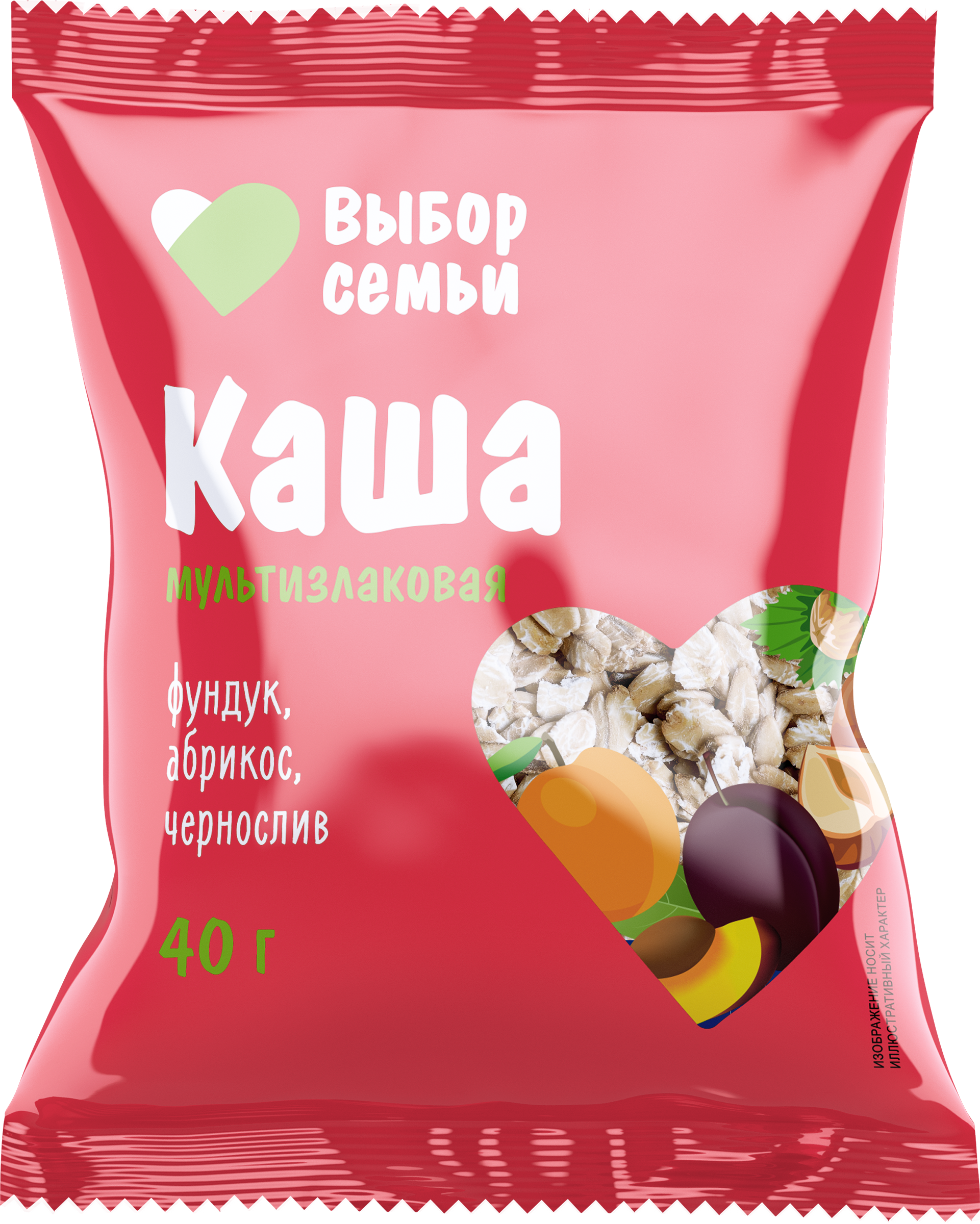 Изображение товара Каша мультизлаковая ВЫБОР СЕМЬИ Фундук, абрикос и чернослив, 40г