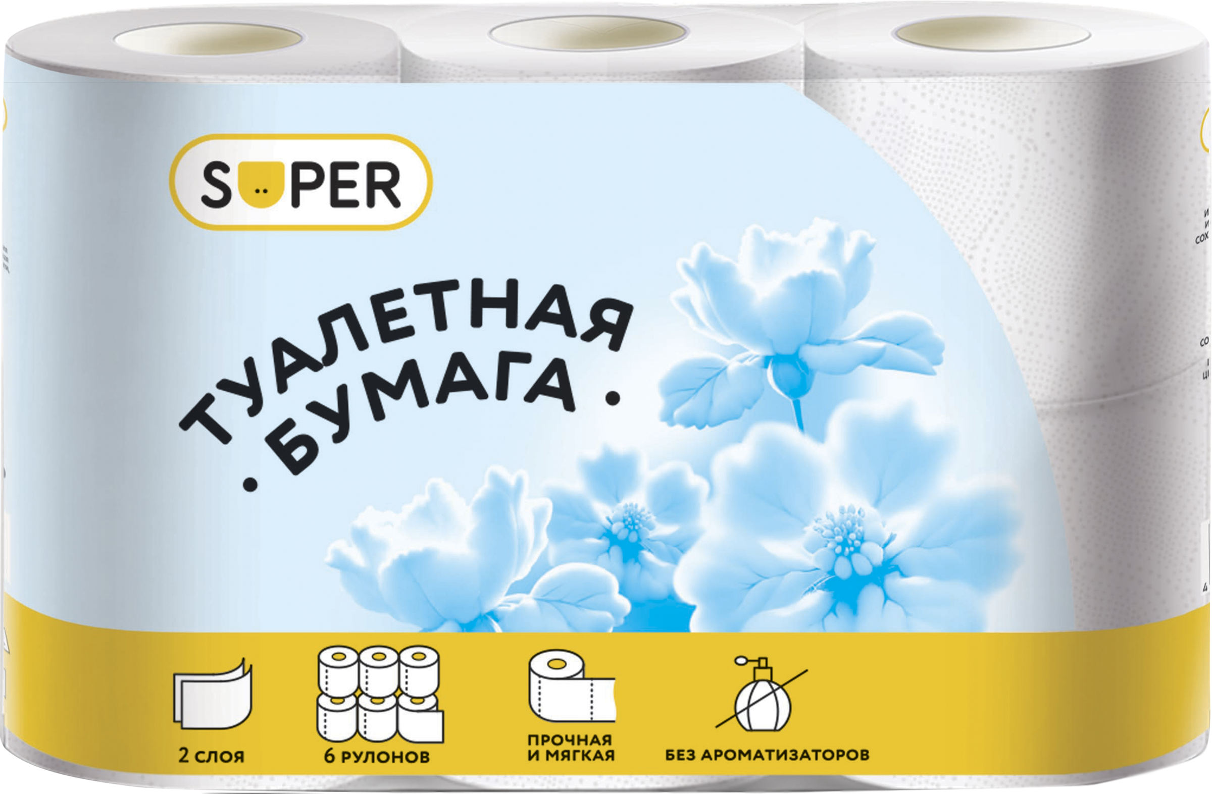 Изображение товара Бумага туалетная SUPER 2-слоя белая, 6шт