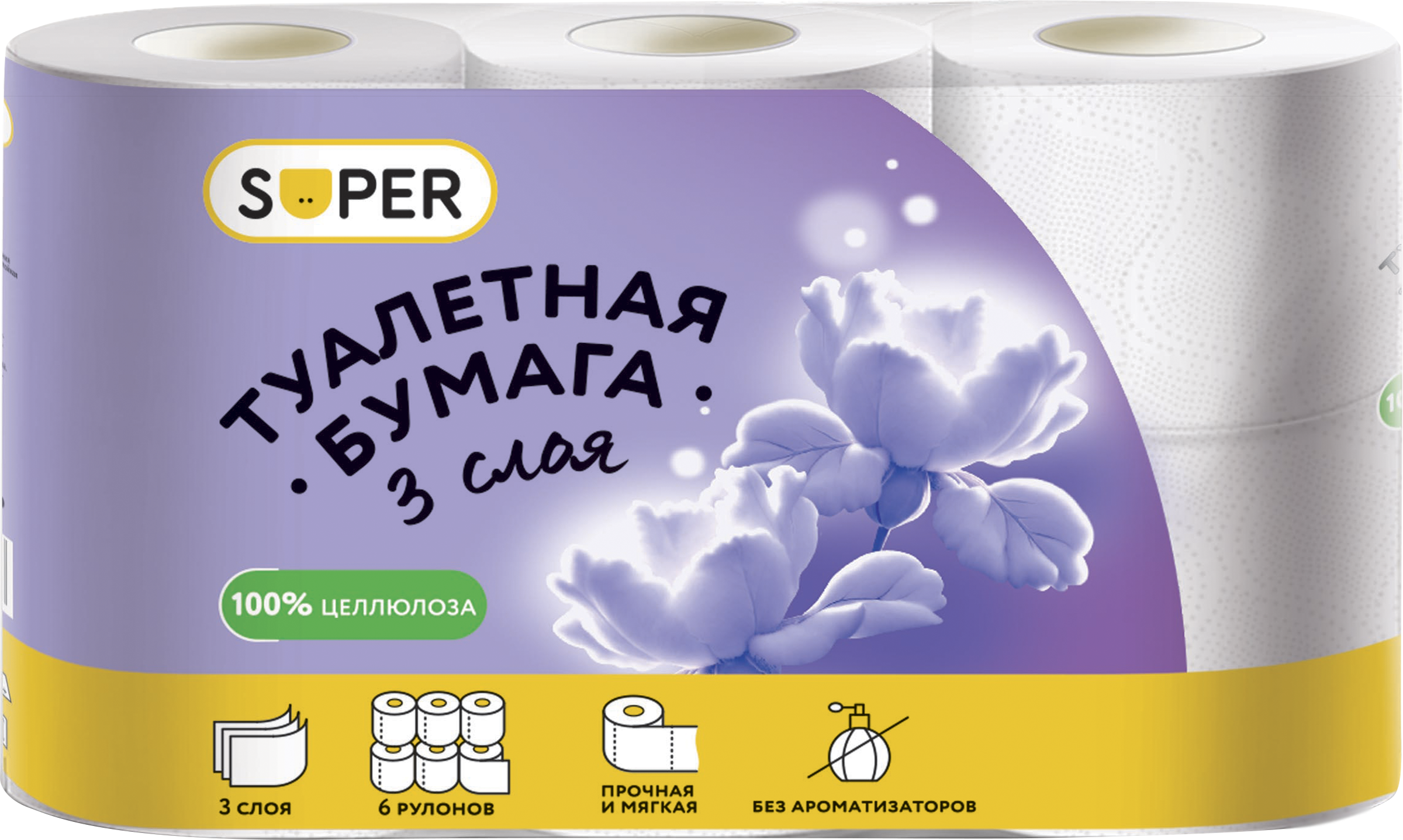 Изображение товара Бумага туалетная SUPER 3-слоя белая, 6шт