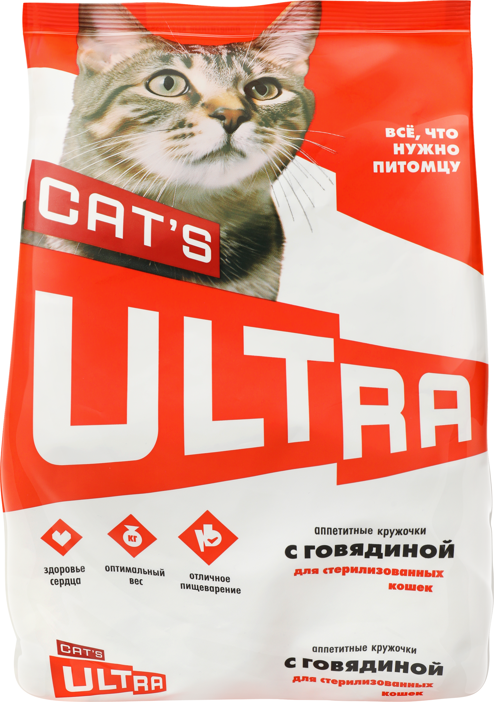 Изображение товара Корм сухой для кошек ULTRA с говядиной 1,5кг для стерилизованных взрослых