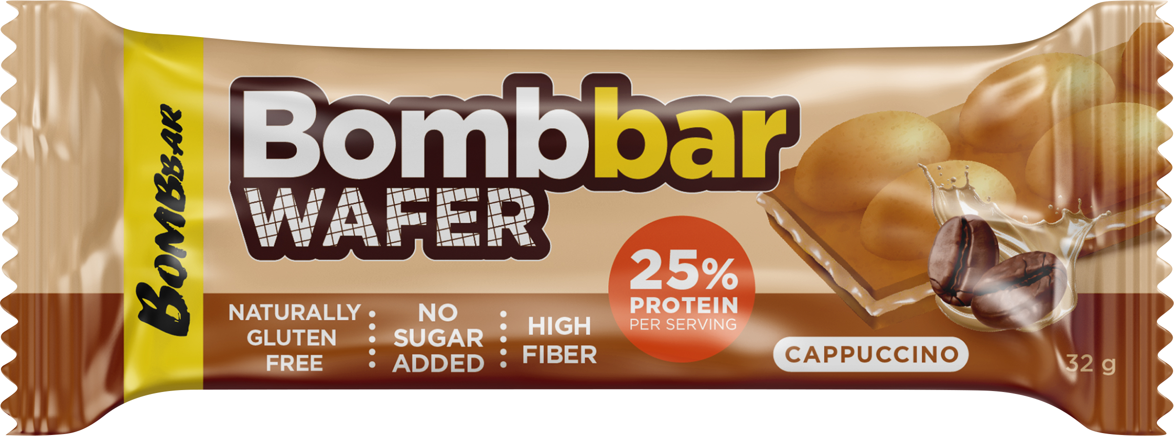 Изображение товара Батончик вафельный BOMBBAR с молочно-ореховой пастой со вкусом капучино, 32г
