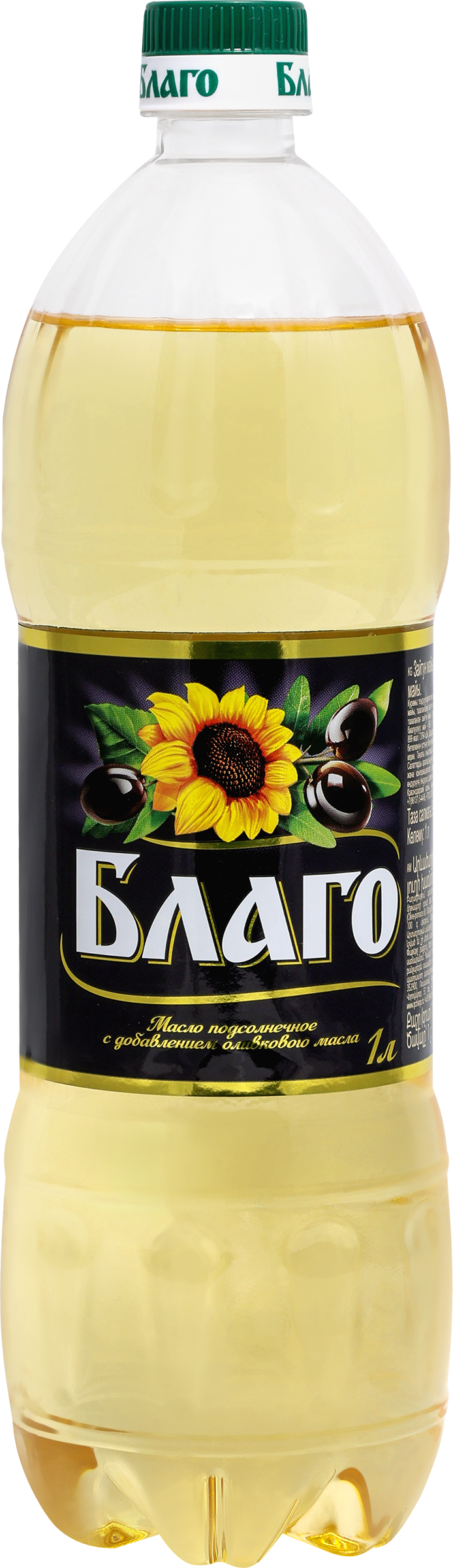 Изображение товара Масло подсолнечное БЛАГО с добавлением оливкового масла, рафинированное дезодорированное, 1л
