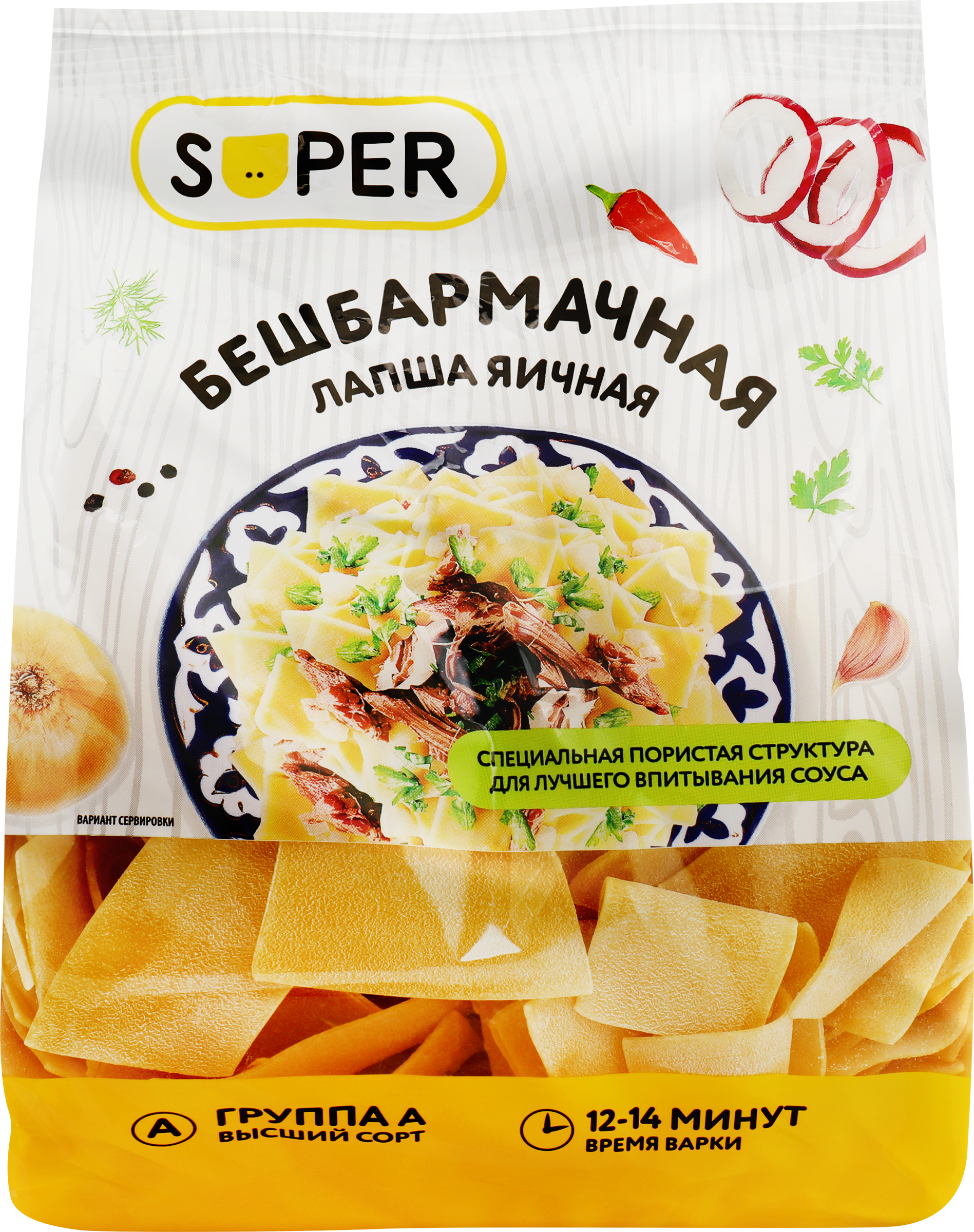 Изображение товара Лапша яичная SUPER Бешбармачная, 250г