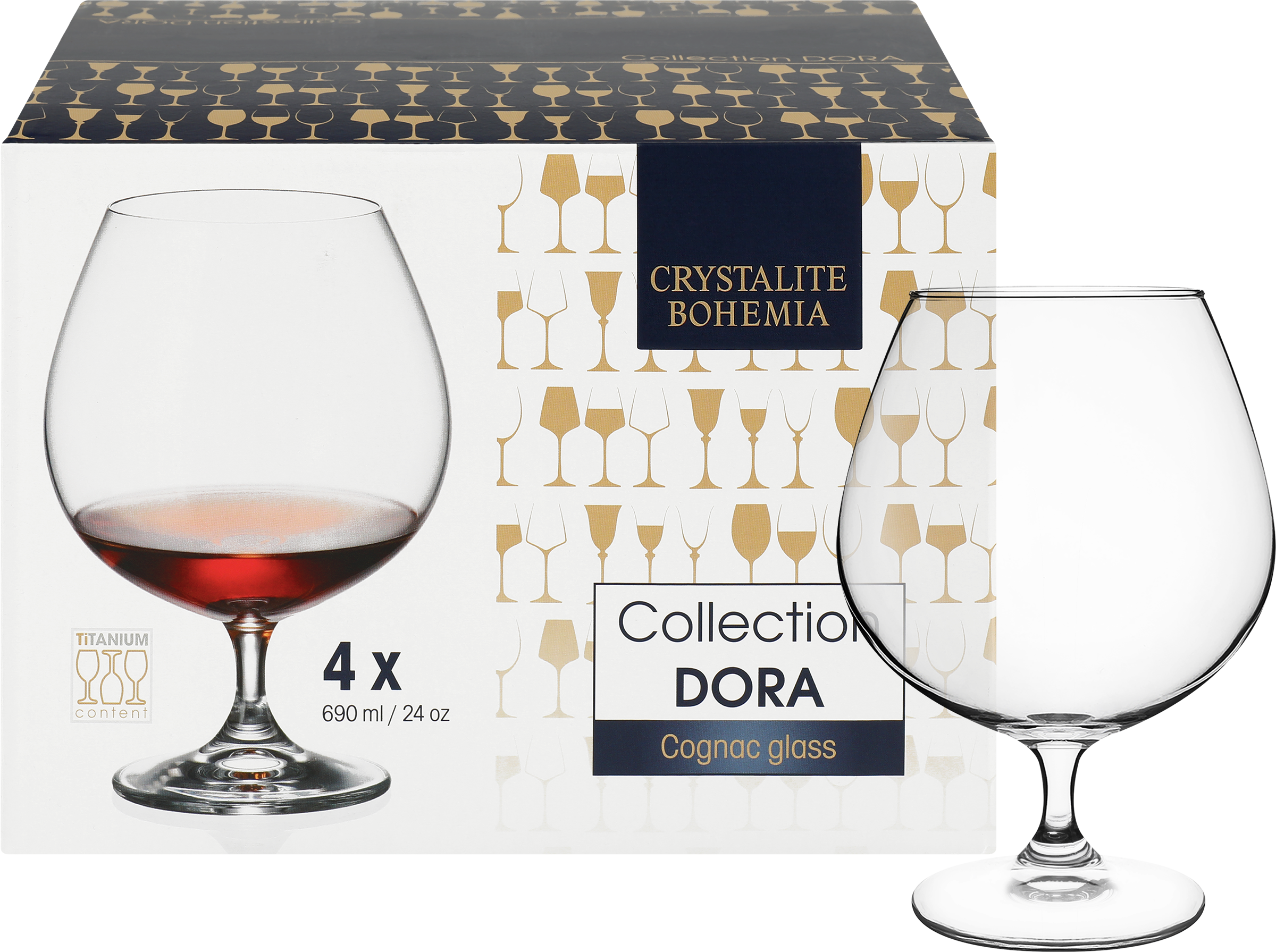 Изображение товара Набор бокалов для коньяка CRYSTALITE BOHEMIA Dora 690мл, стекло, Арт. 67035, 4шт
