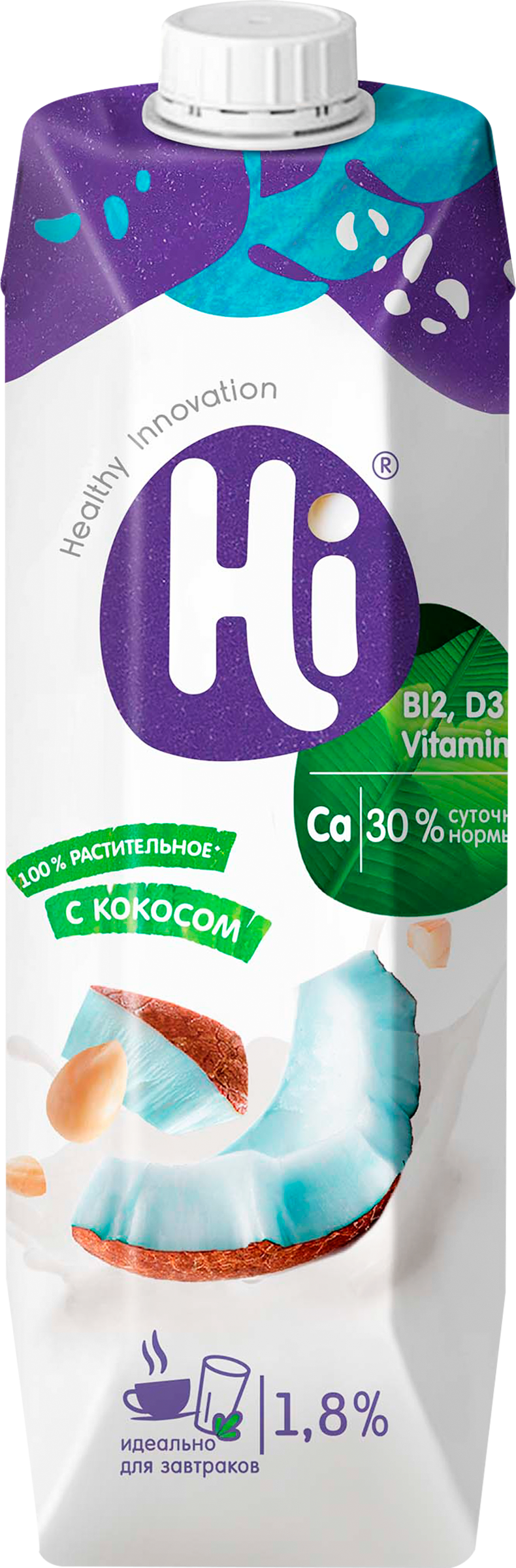 Изображение товара Напиток растительный HI с кокосом 1,8% 1000мл ‒ веганский напиток без лактозы