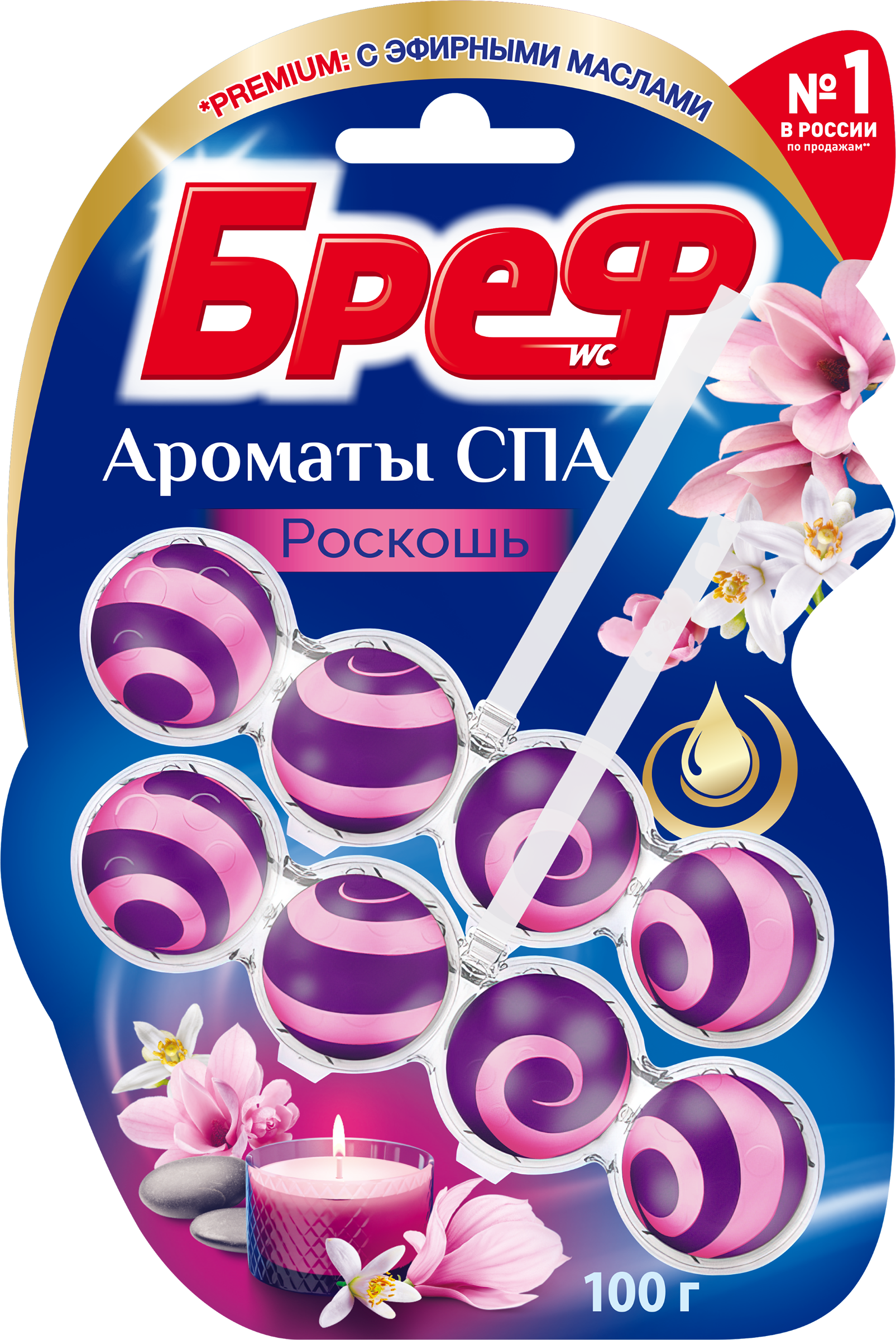 Изображение товара Туалетный блок БРЕФ Ароматы СПА Роскошь 100г, 2 шт для чистки и ароматизации туалета