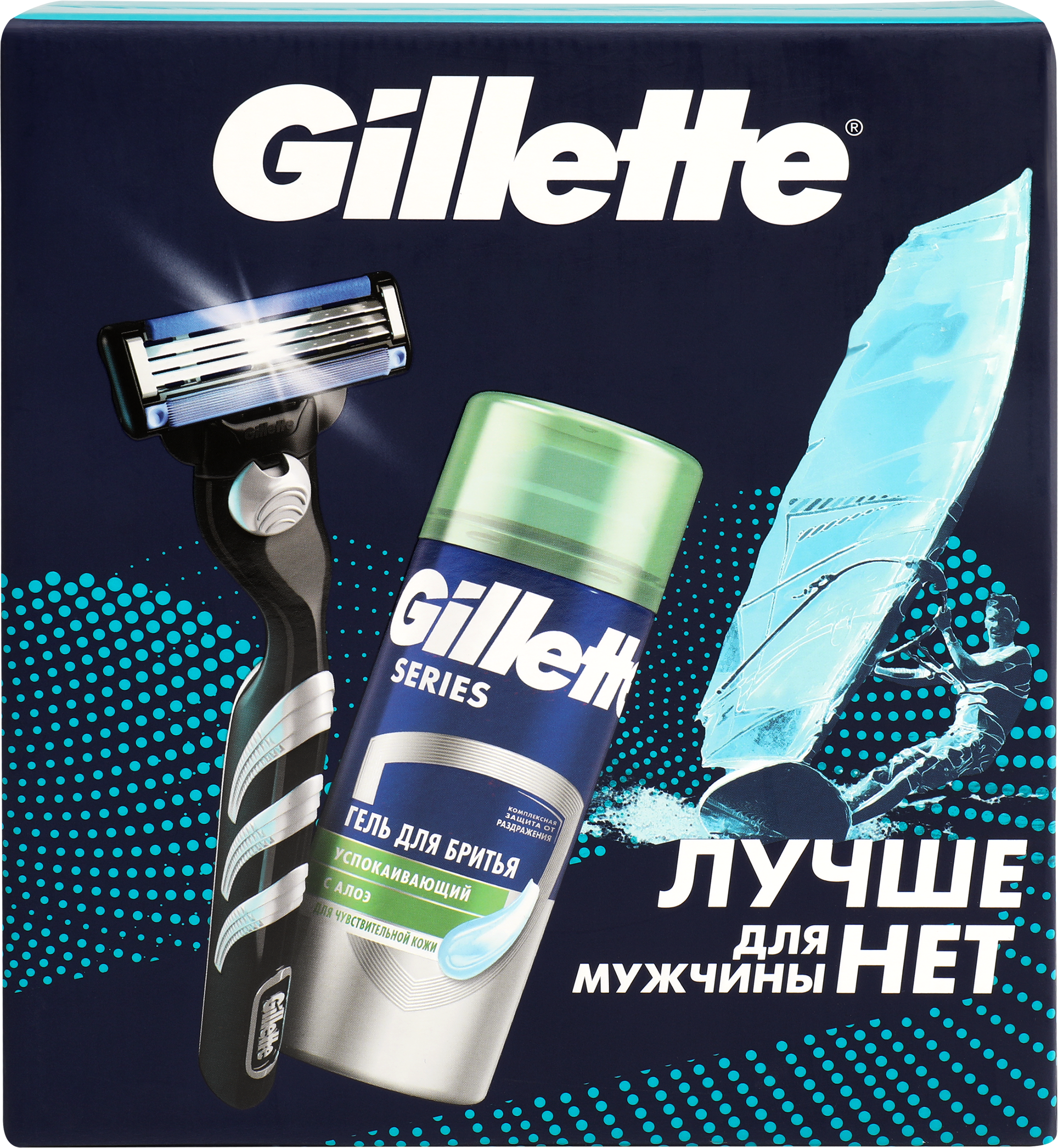 Изображение товара Набор подарочный GILLETTE Mach3 Алоэ для чувствительной кожи Бритва для бритья+Гель для бритья, 75мл