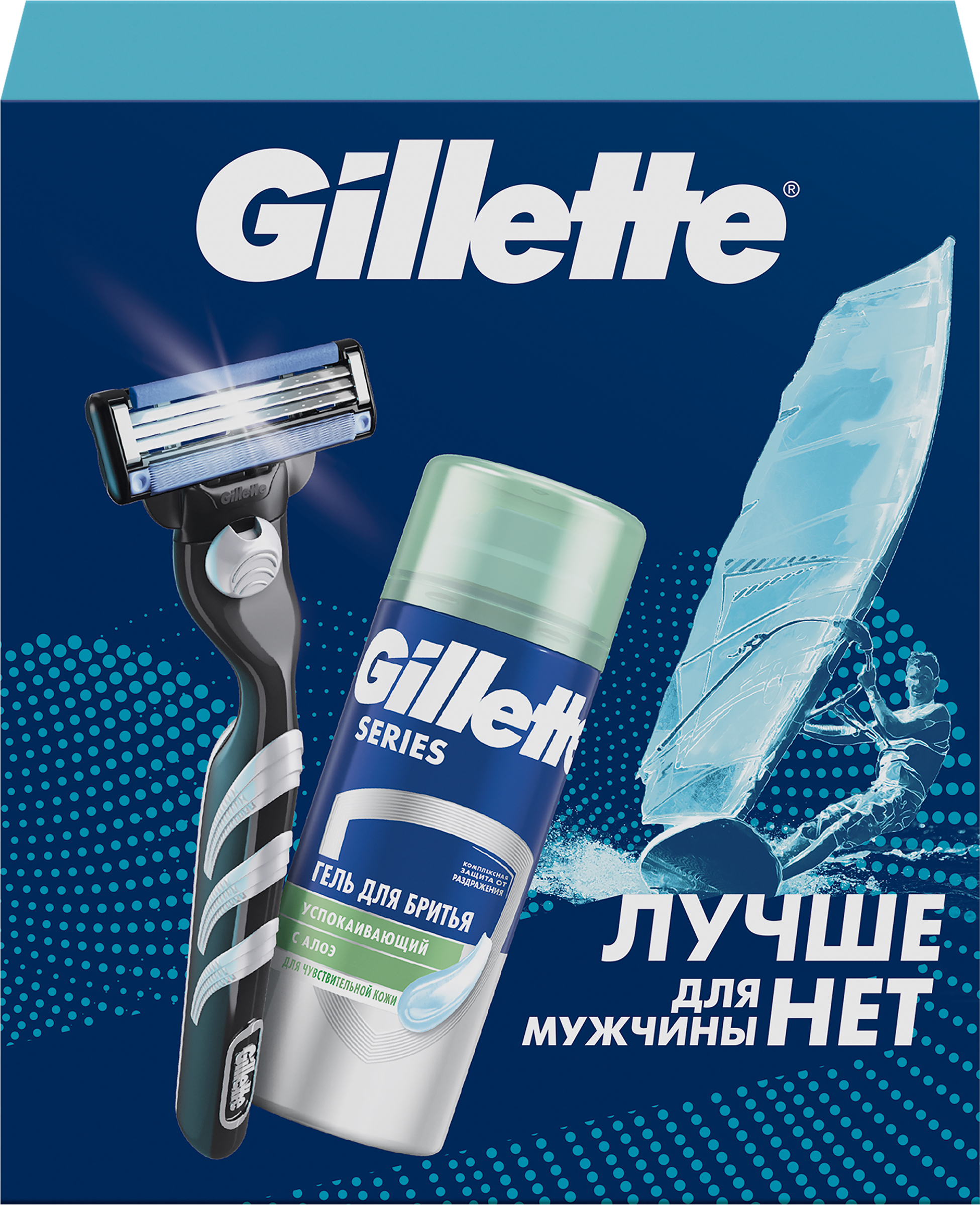 Изображение товара Подарочный набор GILLETTE Mach3 Алоэ для чувствительной кожи бритва и гель 75 мл