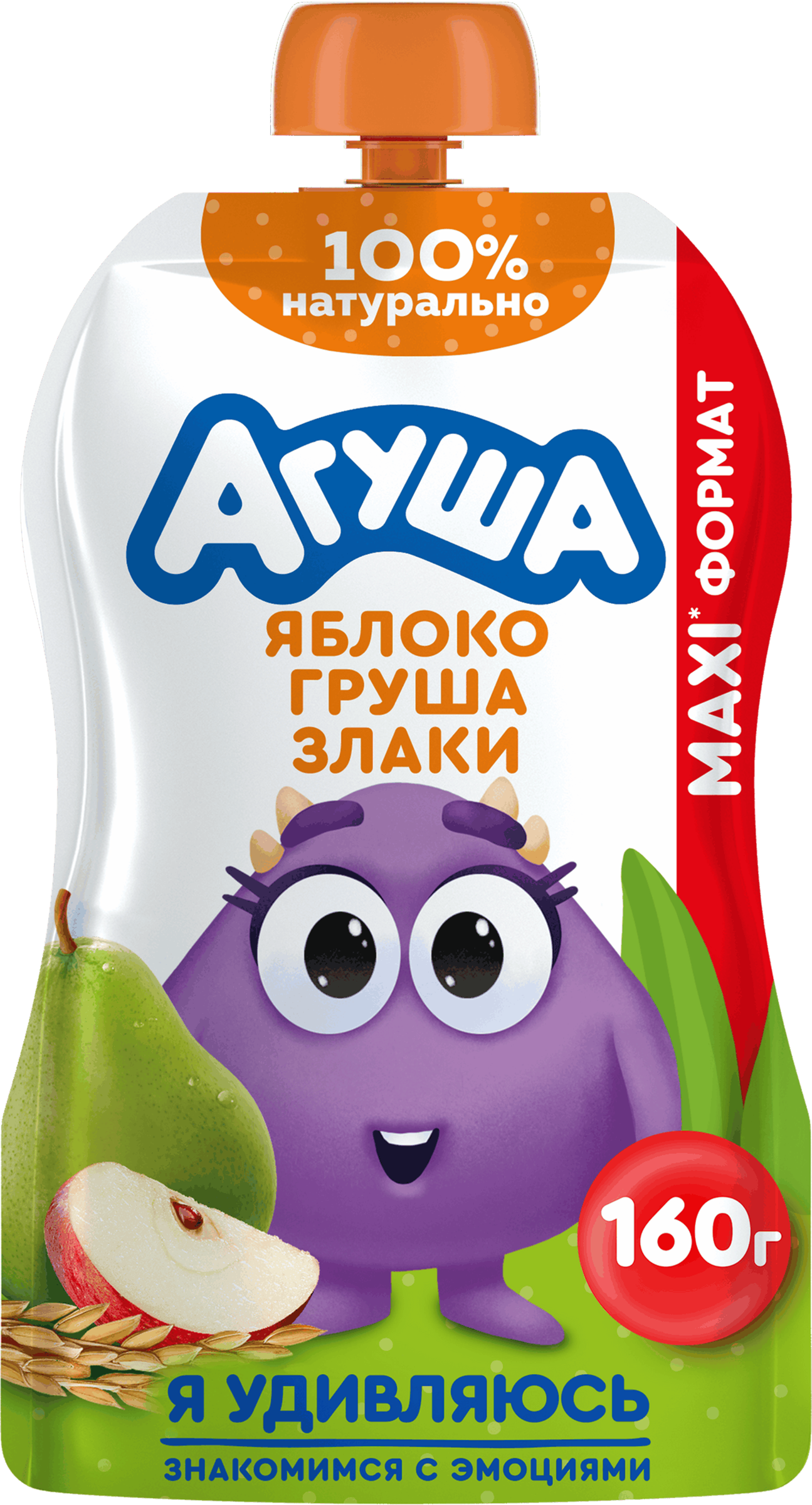 Изображение товара Детское пюре Агуша Яблоко и груша со злаками 160г с 12 месяцев