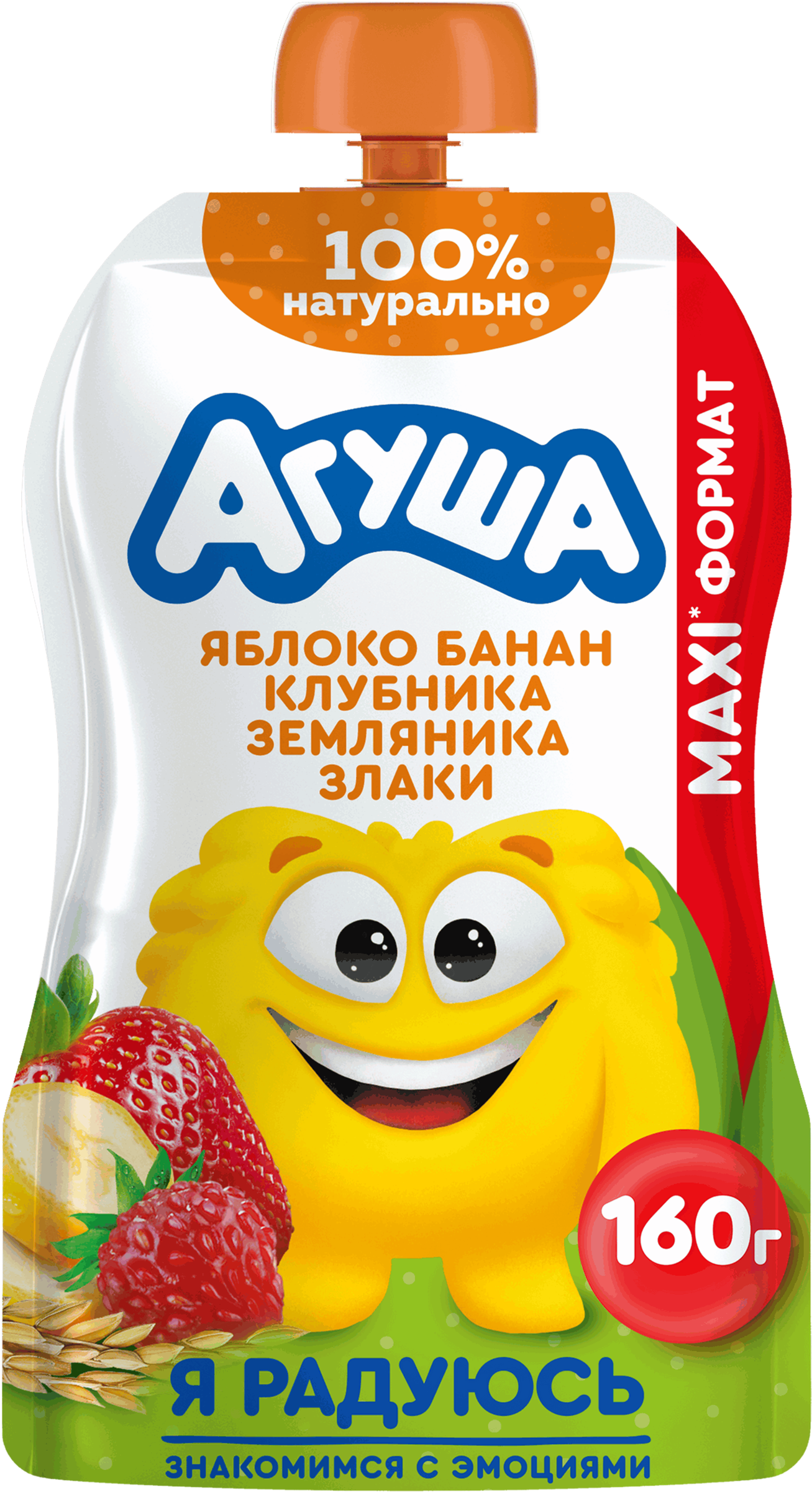 Изображение товара Пюре фруктово-злаковое АГУША с яблоком, бананом и ягодами