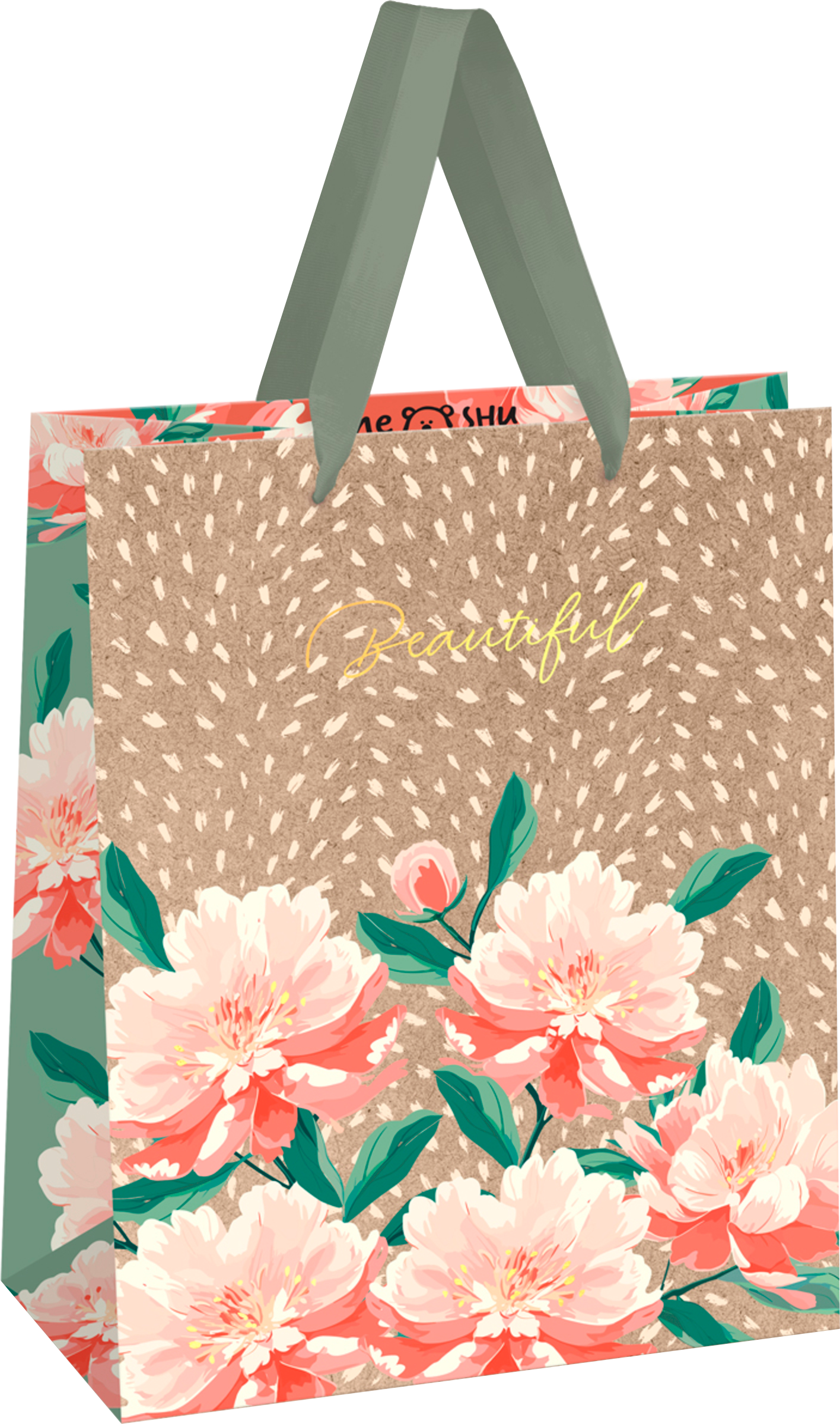 Изображение товара Пакет подарочный MESHU Flowers, фольга, крафт, 18х23х10см, Арт. 371077