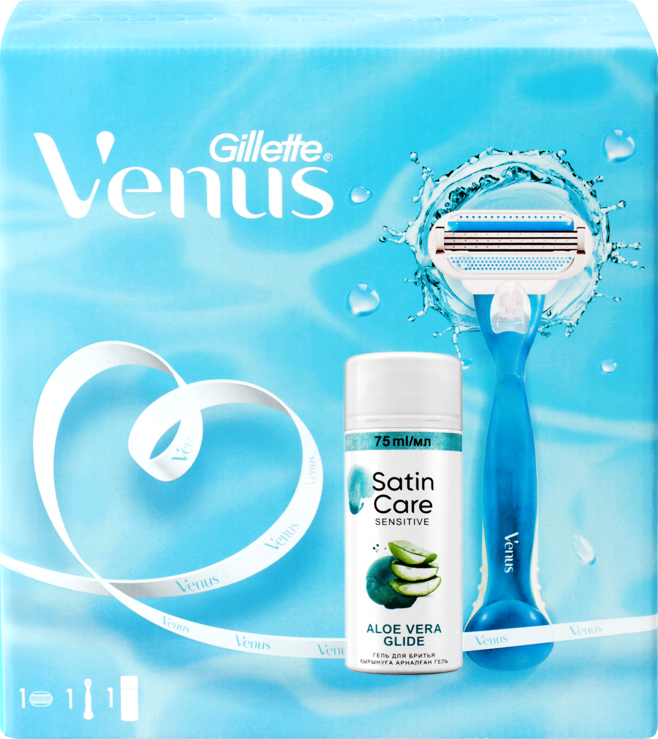 Изображение товара Набор подарочный женский VENUS Бритва с 1 сменной кассетой+Гель для бритья женский Satin Care, 75мл